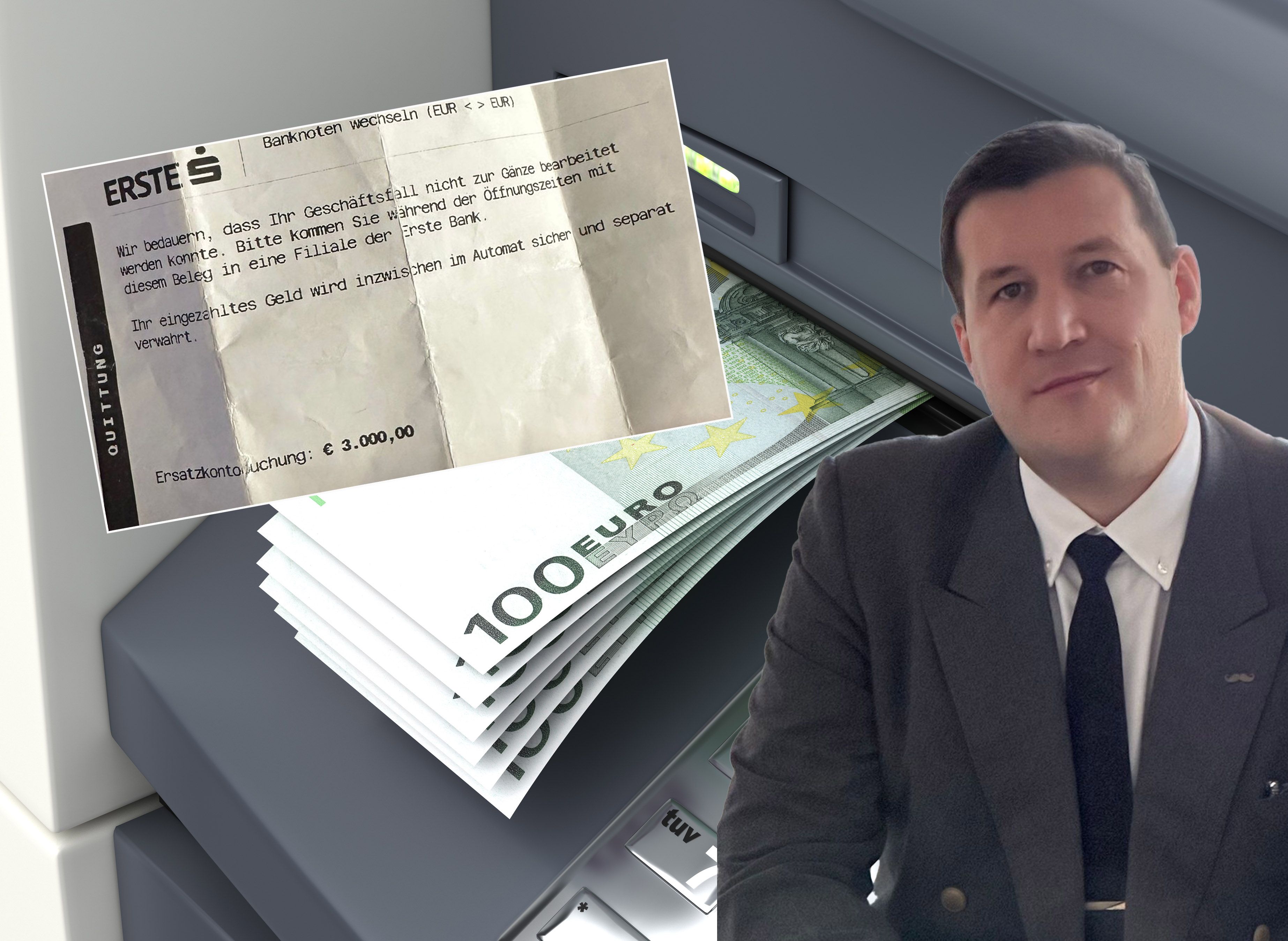 Der Automat zog 3.000 Euro von Lothar W. ein, auch das Bankpersonal konnte nicht helfen.