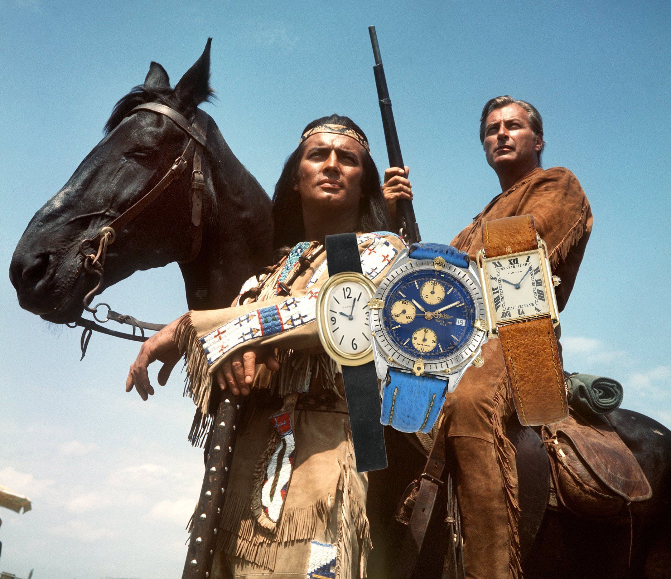 Winnetou (Pierre Brice, l) und Old Shatterhand (Lex Barker) im Karl May Film 
