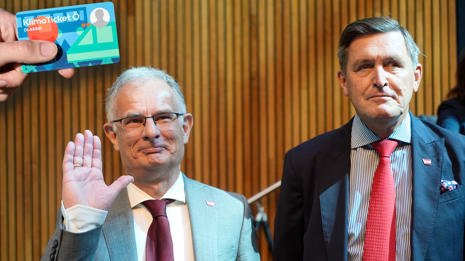 Finanzminister Marterbauer, Verkehrsminister Hanke (beide SPÖ): Der Preis für das Klimaticket deutlich erhöht.