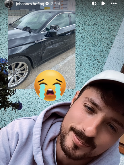 Johannes Höfinger erzähle in seiner Instagram-Story, dass sein Auto einen Autounfall hatte. 