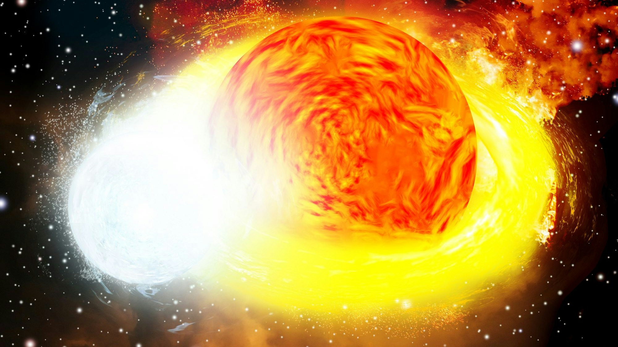 Künstlerische Darstellung des Doppelsternsystems T Coronae Borealis