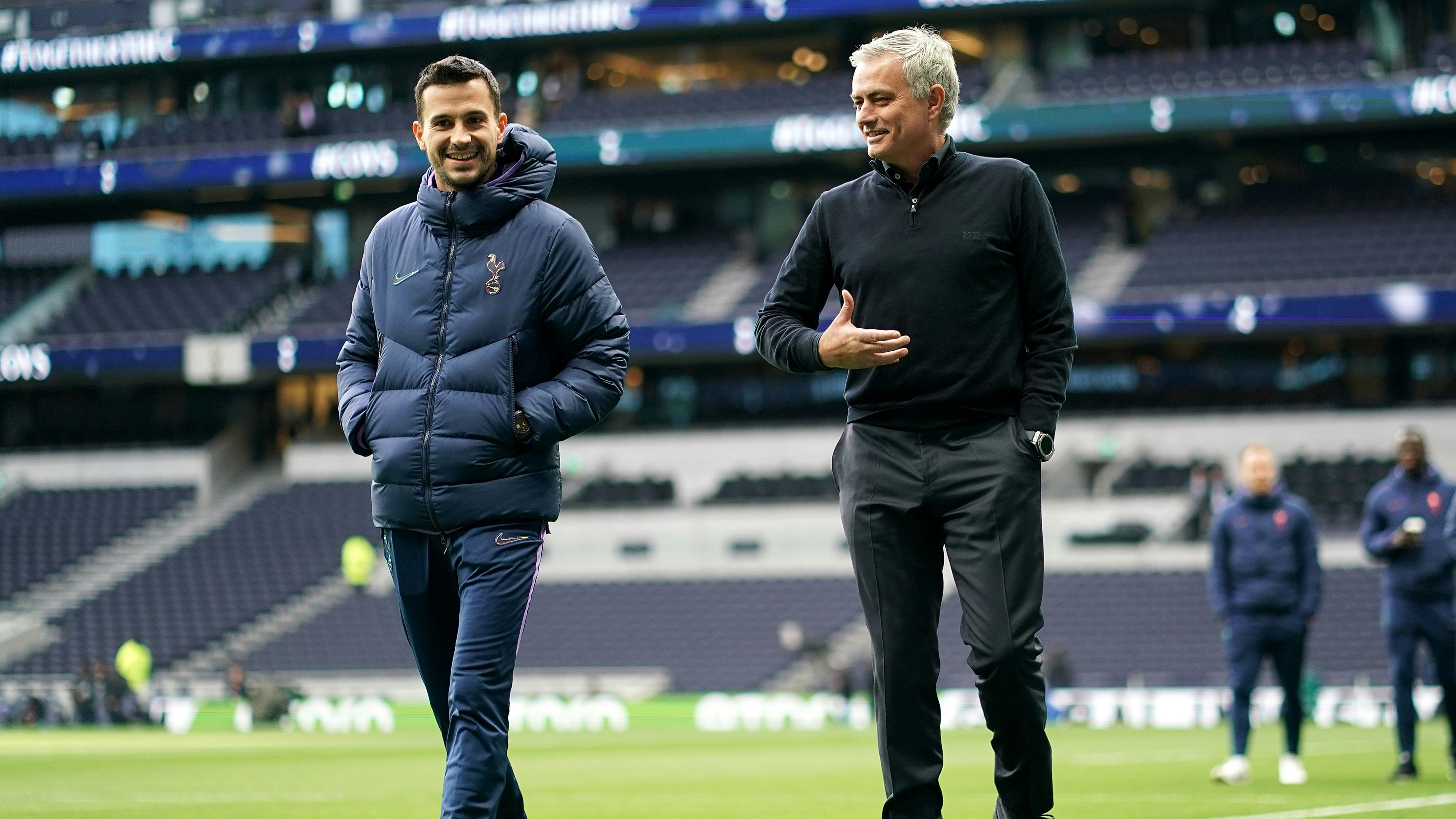 Tottenham Hotspur v Chelsea - Premier League - Tottenham Hotspur Stadium Tottenham Hotspur manager Jose Mourinho right with assistant Joao Sacramento before the game EDITORIAL USE ONLY No use with unauthorised audio, video, data, fixture lists, club/league logos or live services. Online in-match use limited to 120 images, no video emulation. No use in betting, games or single club/league/player publications. PUBLICATIONxINxGERxSUIxAUTxONLY Copyright: xJohnxWaltonx 49187673