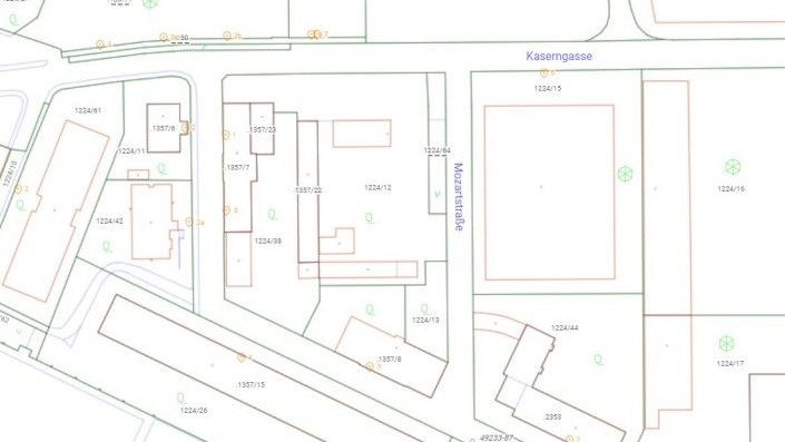 Der Kataster zeigt, dass es die Mozartstraße in Steyr wirklich gibt.