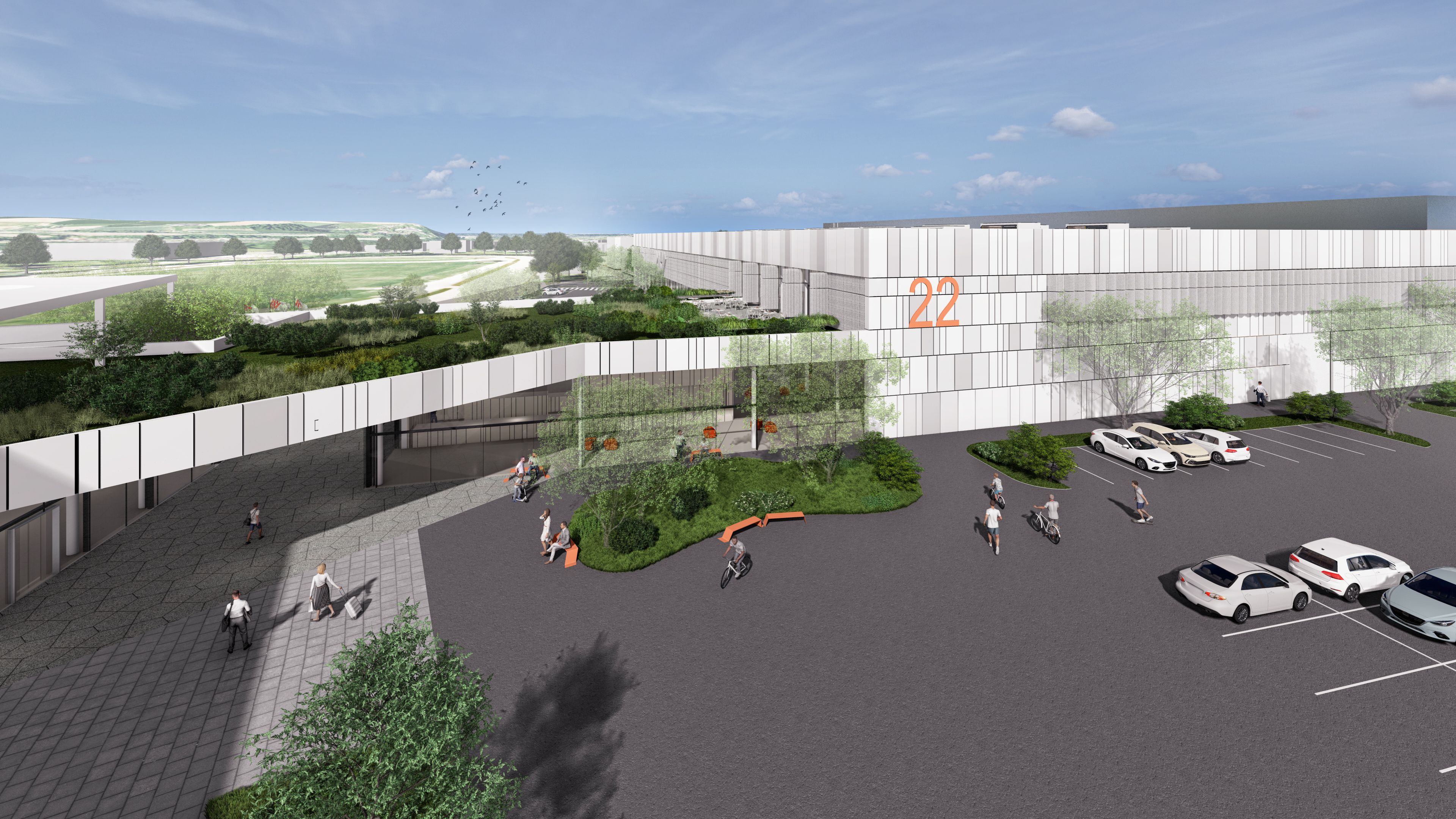 So soll die Messehalle 22 in Wels einmal aussehen – geplant ist die Fertigstellung für Jänner 2026.