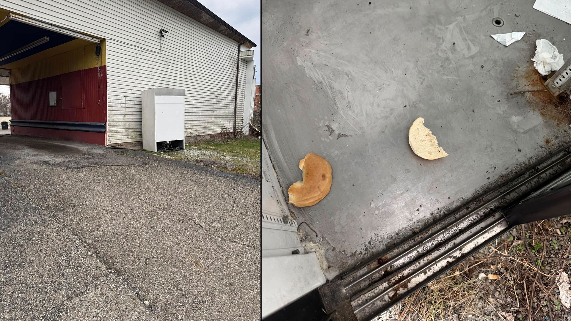 In diesem weißen, alten Gefrierschrank hinter einer Tankstelle und Werkstatt wurde die Katze einfach eingeschlossen.