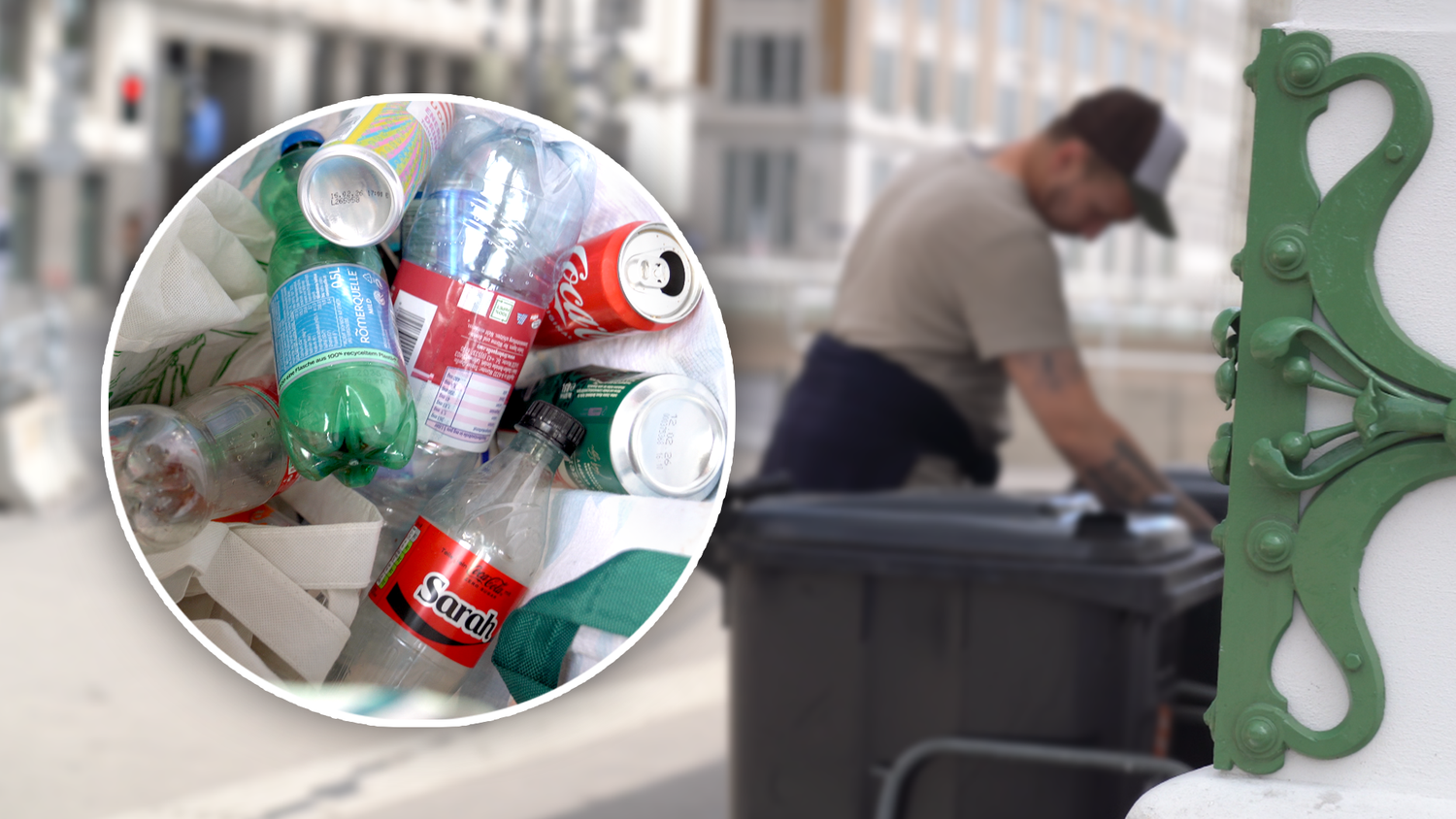 In zahlreiche Mülltonnen in Wien findet man weggeworfene Flaschen und Dosen mit dem Pfandsymbol