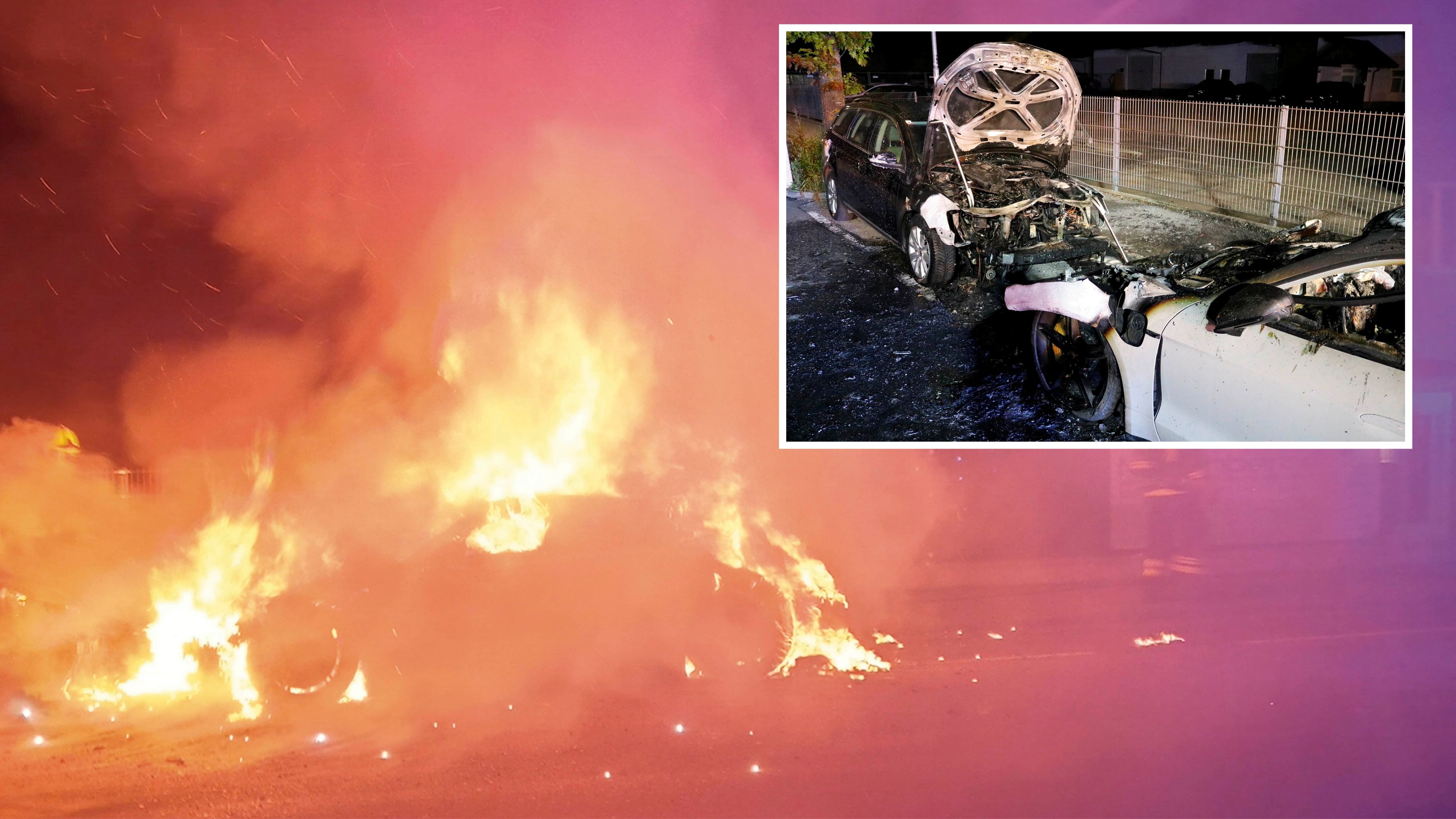 Der Porsche Taycan brannte komplett aus, die Polizei ermittelt.