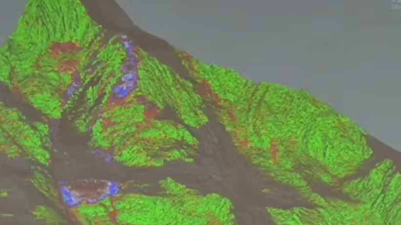 Auf einem Wärmebild ist zu sehen, dass sich der Berg in der Nähe des Gipfels um einen Meter bewegt