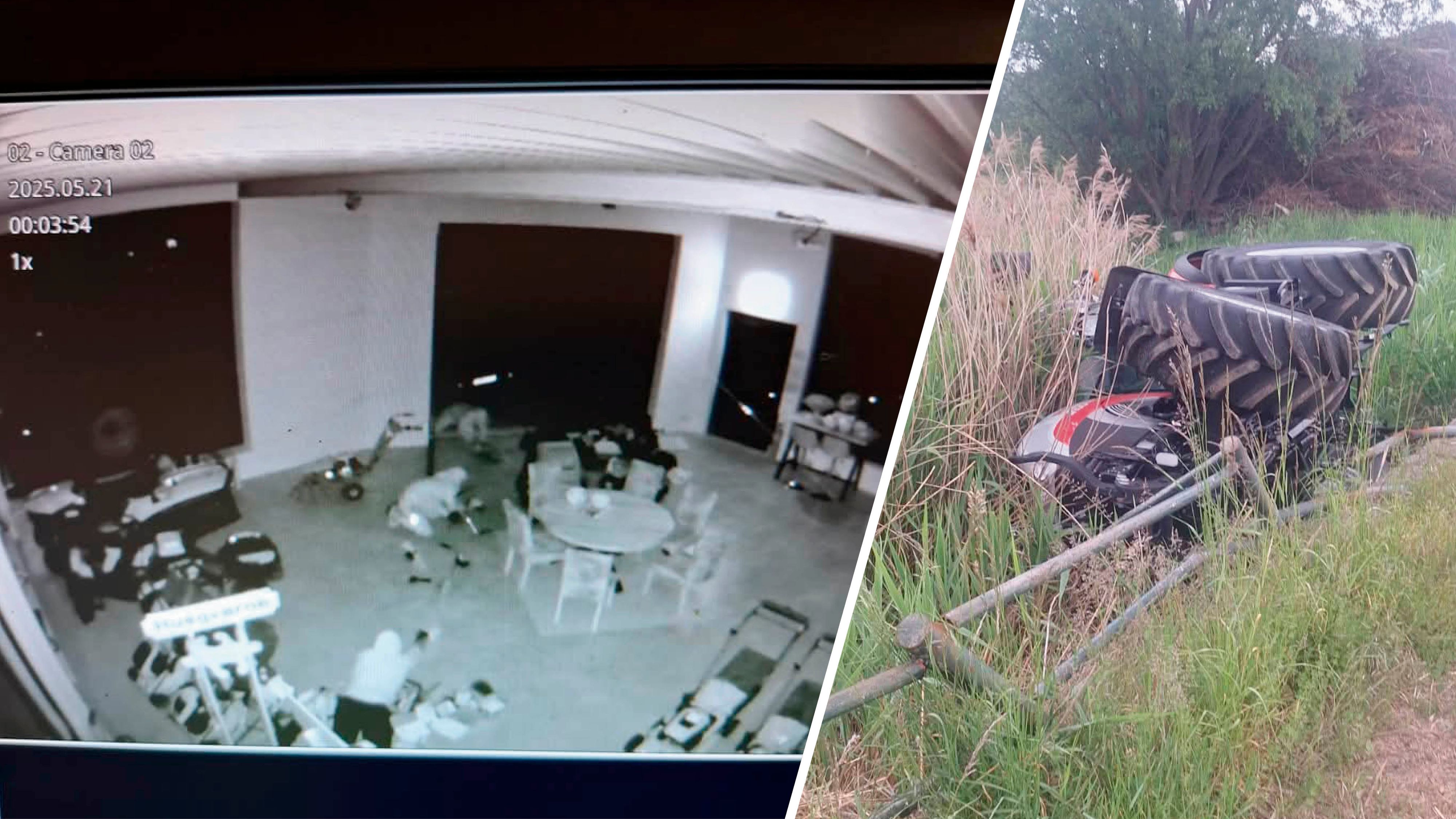 Die Bande beim Einbruch (l.); Unfall mit einem der Traktoren