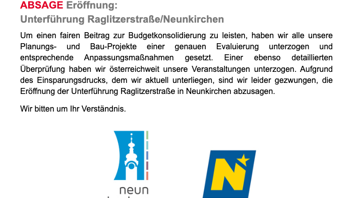 So sah die Absage nur eine Woche später aus – inklusive Neunkirchen-Logo.