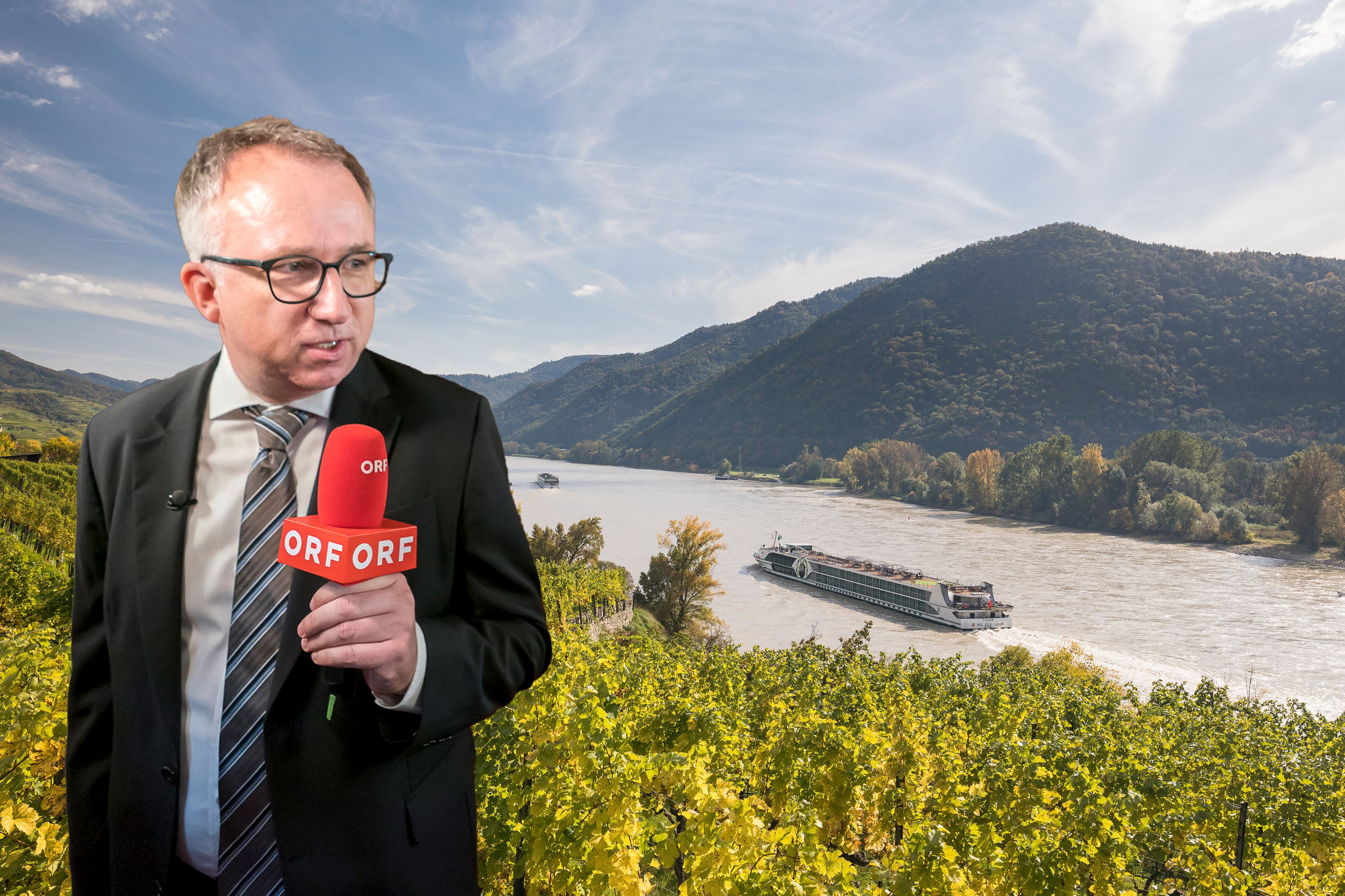 ORF-Satiriker Peter Klien in der Wachau – seine Kreuzfahrt-Recherche löste heftige Reaktionen in der Branche aus.