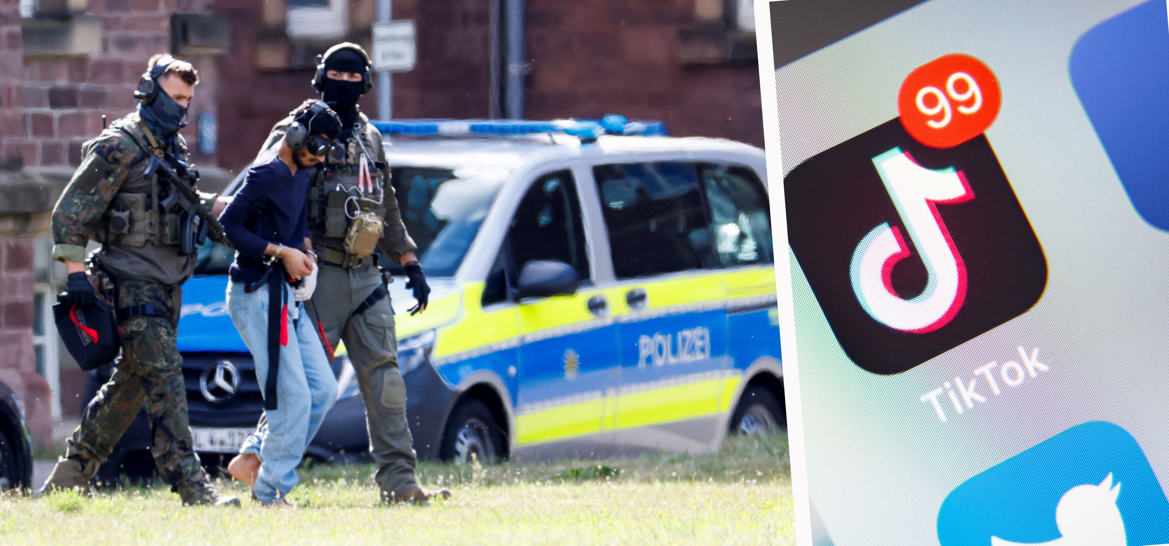 Der Solingen-Attentäter (li.) wurde gefeiert, das TikTok-Posting dazu (re.) brachte einen Syrer nun in Wien vor Gericht.