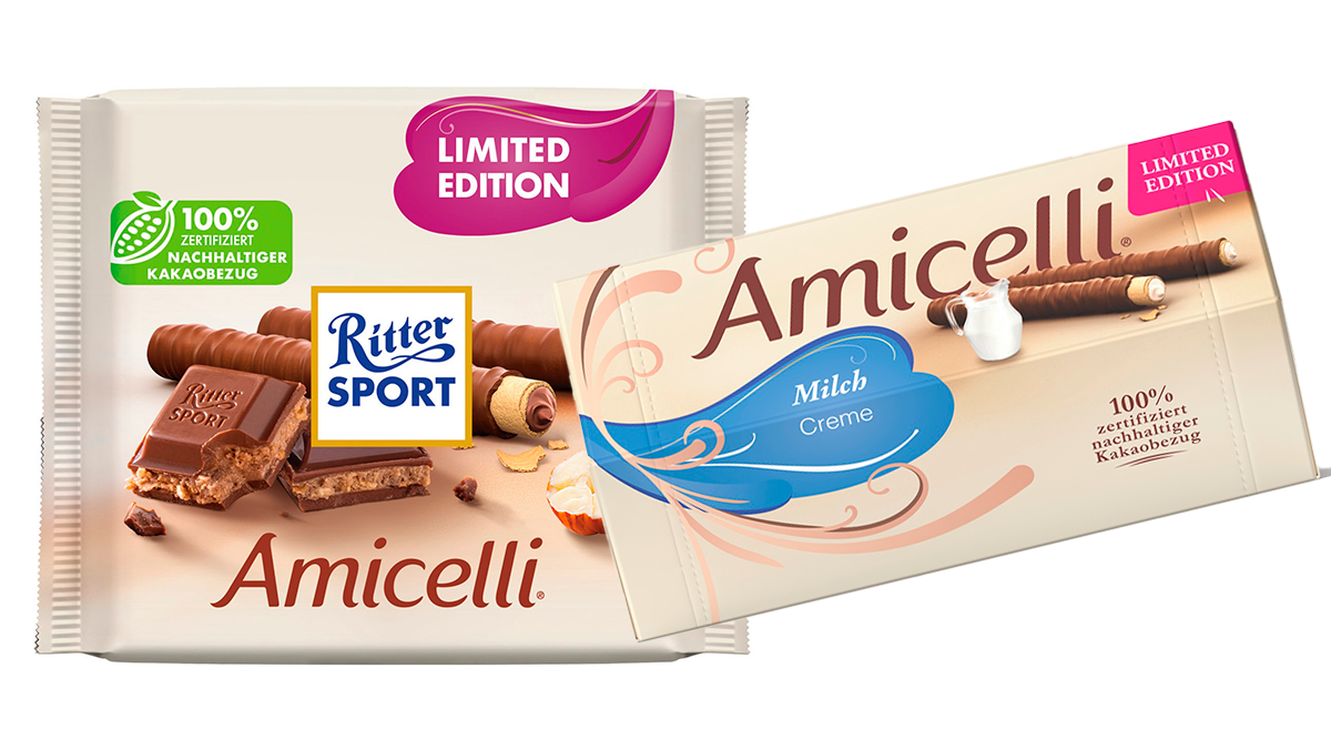 Neu im Regal: "Amicelli Limited Edition Milch-Creme" und "Amicelli im 100g-Quadrat"