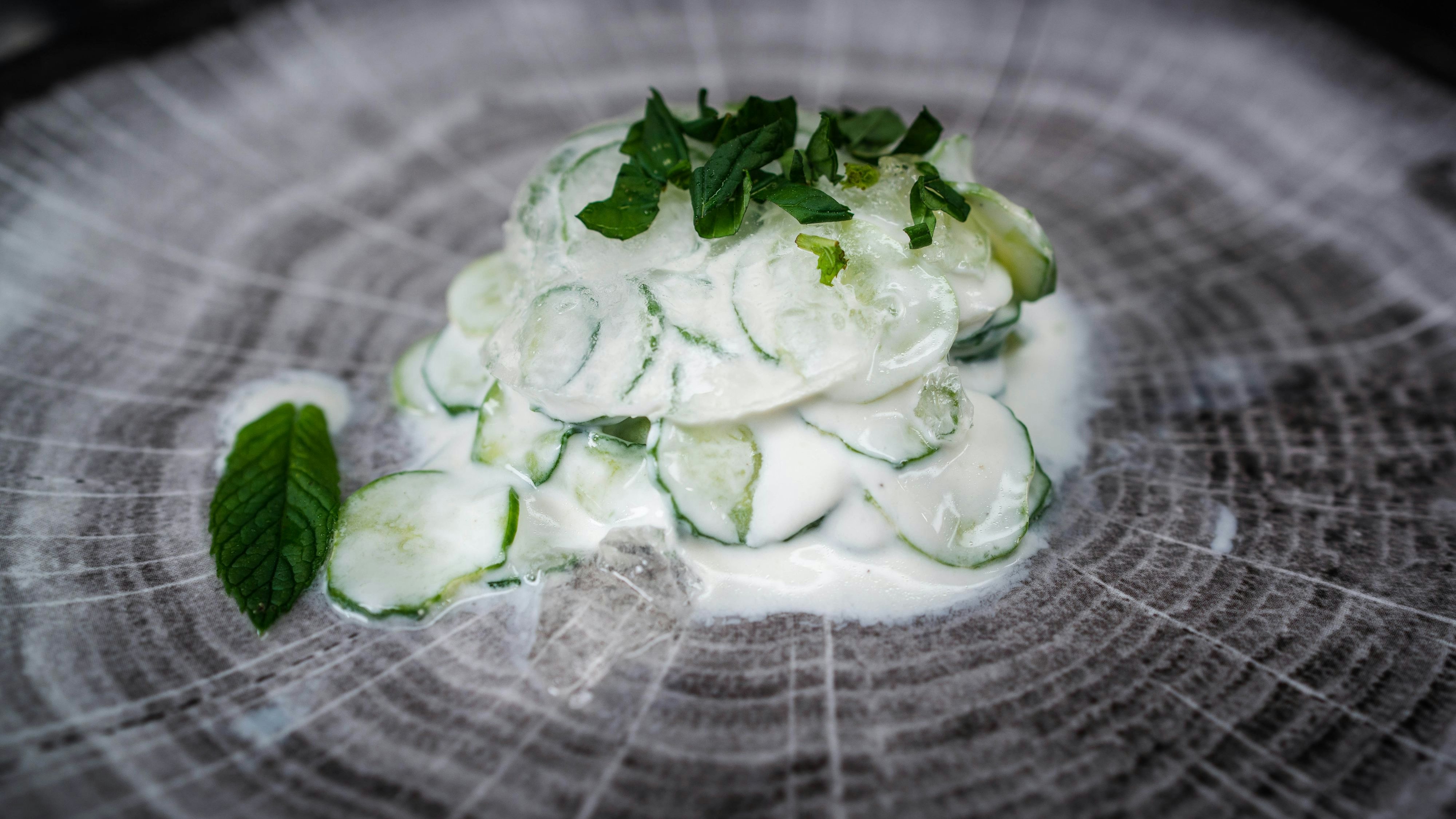 Snackgurken-Salat auf Tonic-Gelee mit Gin
