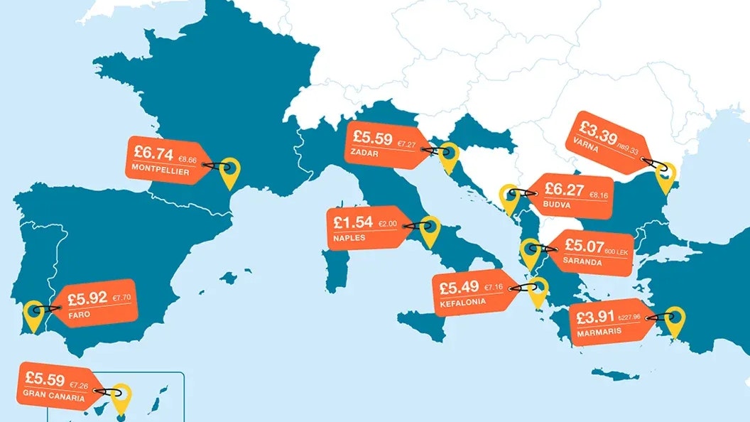Die günstigsten Reiseziele für einen Aperol Spritz in jedem Land.