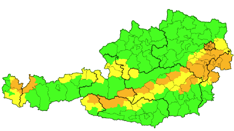 Aktuelle Unwetterwarnungen für Österreich