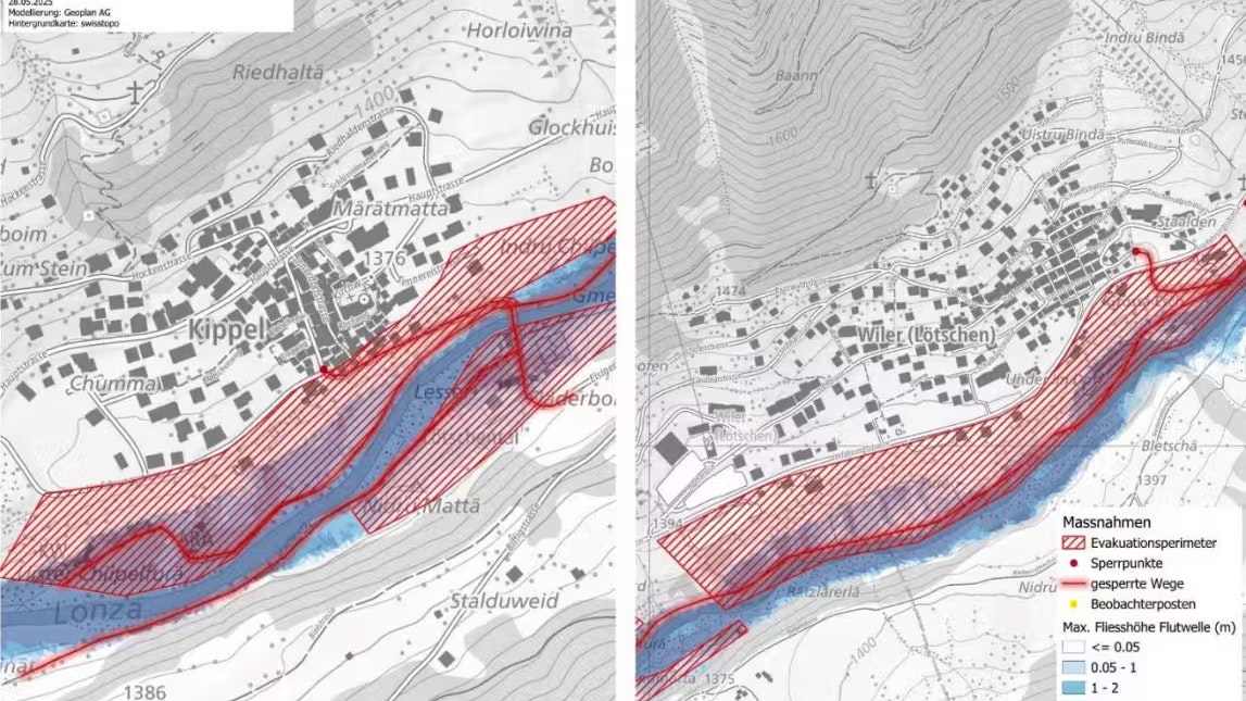 Einige Häuser in den Gemeinden Kippel und Wiler müssen in den nächsten zwei Stunden evakuiert werden.