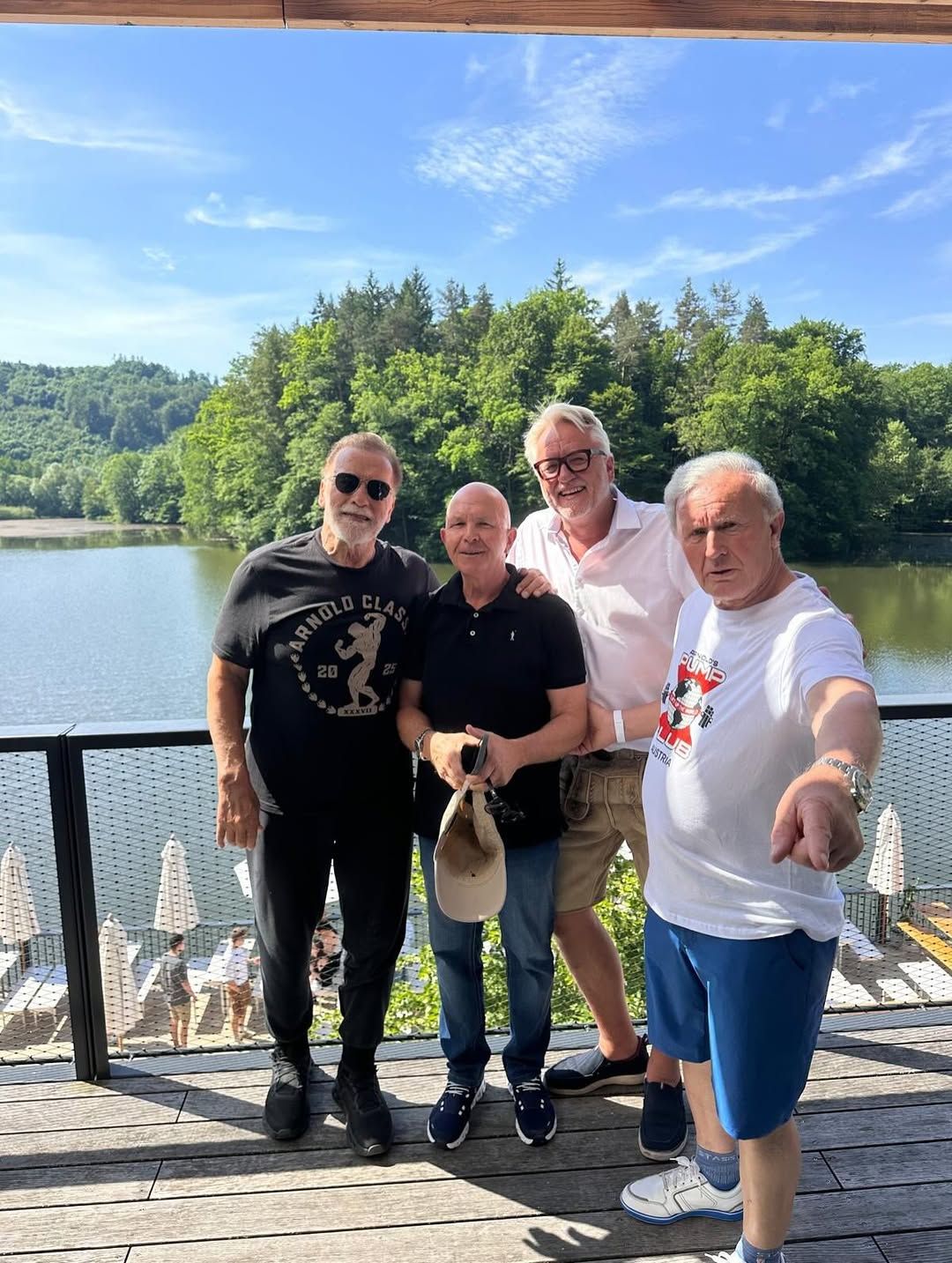  (v.l.n.r.): Arnold Schwarzenegger, Michael Krainer, Florian Bollen und Peter Urdl