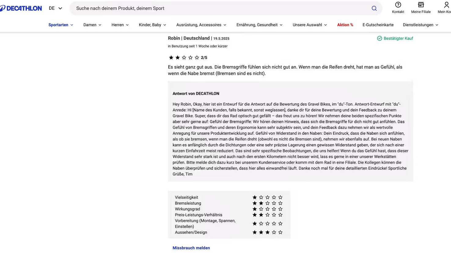 Die Antwort des Kundendienstes kommt freundlich und persönlich rüber – geschrieben wurde sie allem Anschein nach aber mithilfe einer künstlichen Intelligenz.