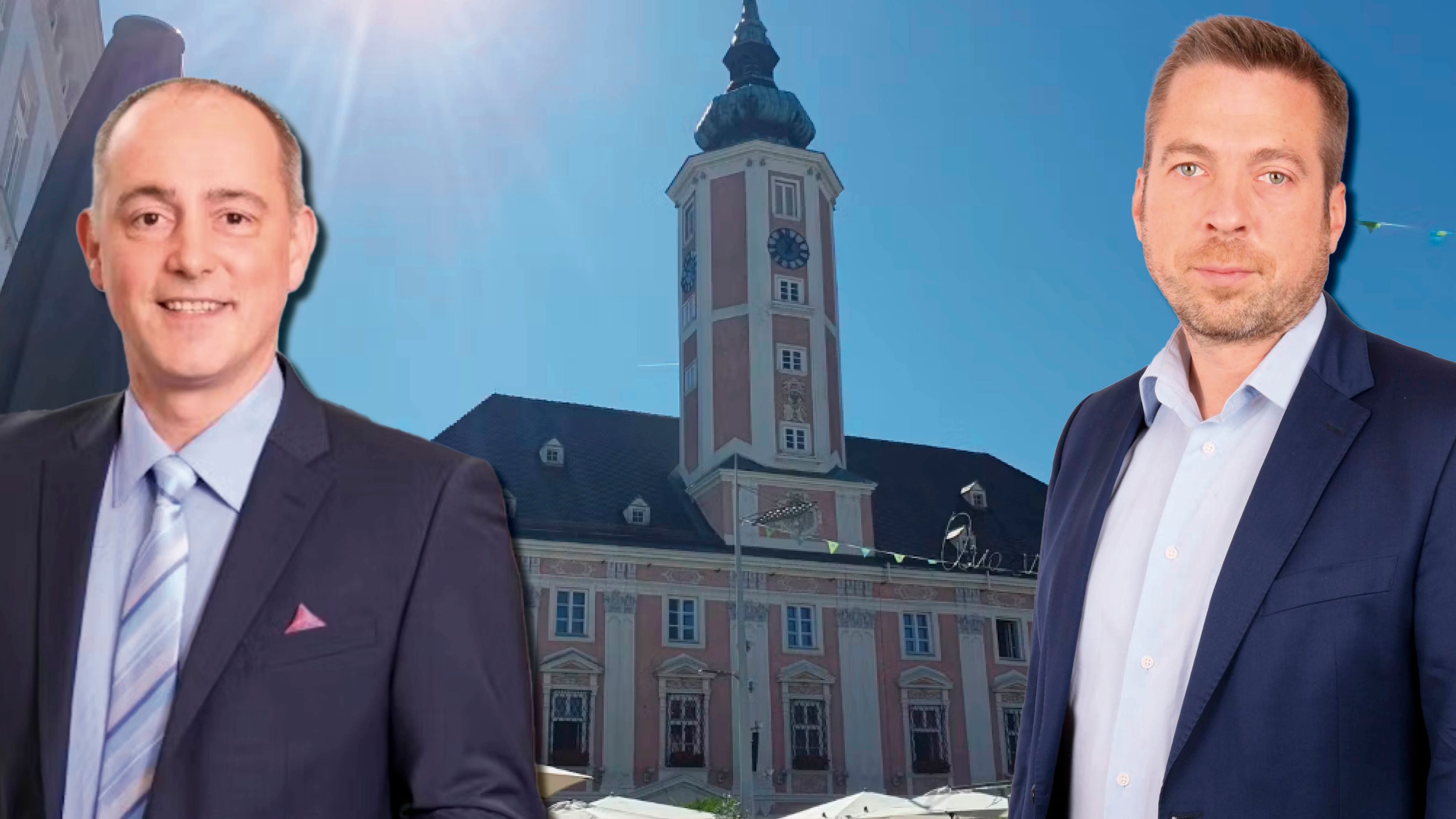 Vizebürgermeister Matthias Adl (ÖVP, l.) und Stadtrat Klaus Otzelberger (FPÖ) kritisierten die SPÖ für den Sparplan und Versäumnisse in der Vergangenheit