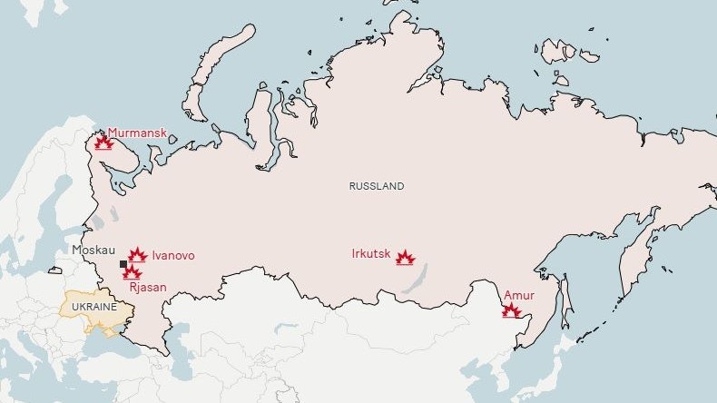 Die Angriffe trafen Stützpunkte in Murmansk (Olenia), in Irkutsk (Belaja), in Rjasan (Djagilewo) und in Iwanowo (Iwanowo).