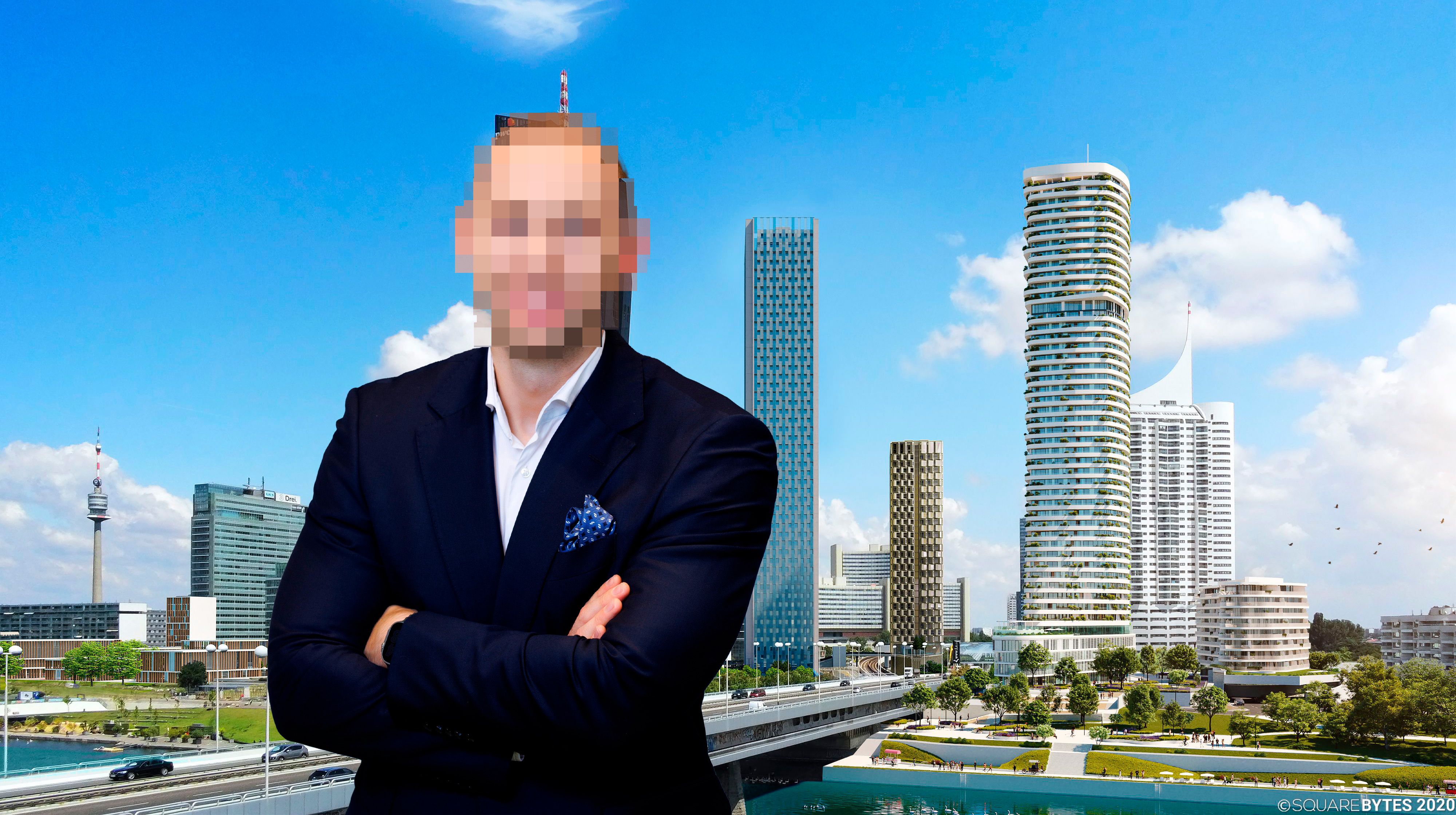 Die Vienna Danubeflats prägen die Donaustädter Skyline (rechts). Einer der Bewohner ist völlig verärgert.