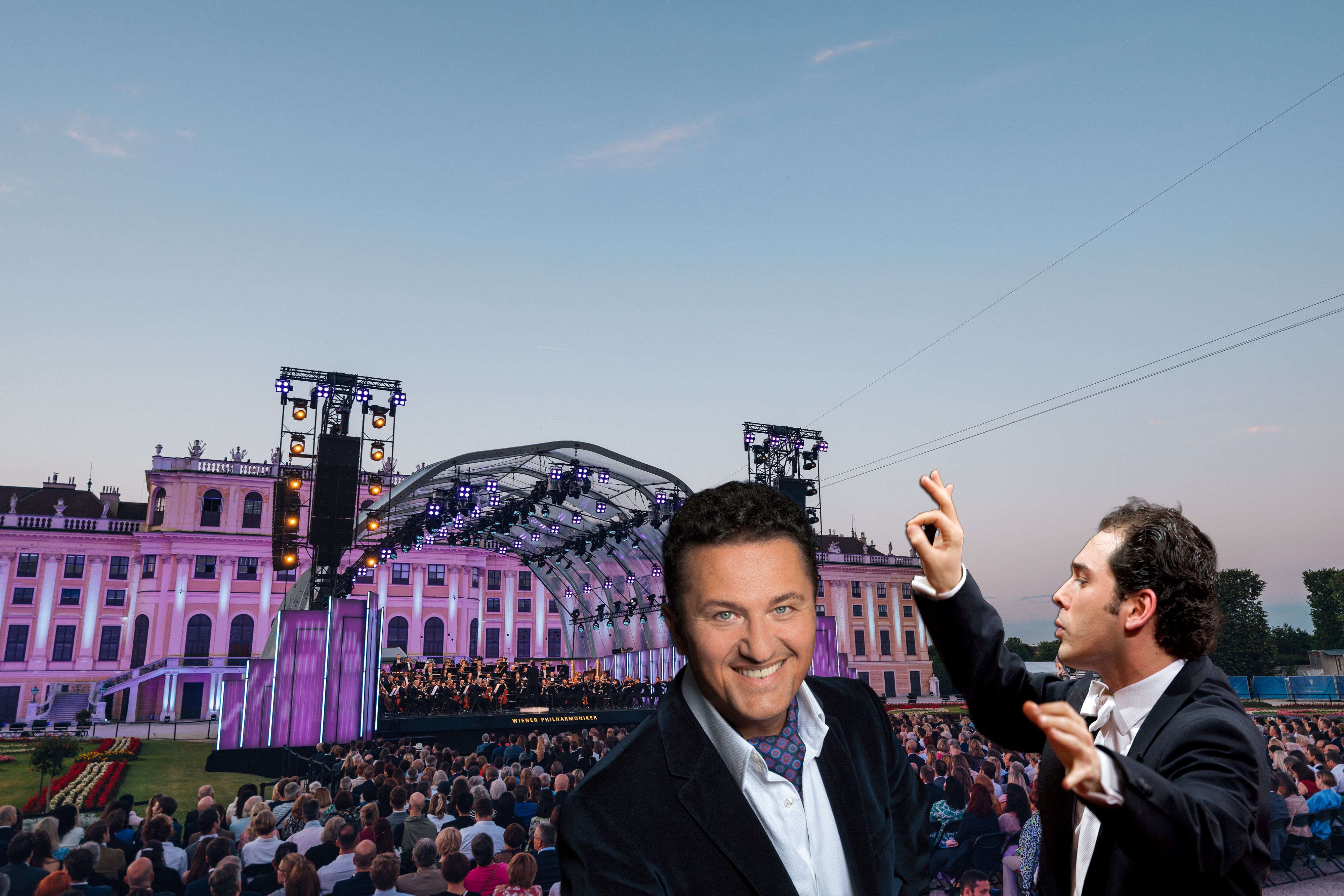 Opernstar Piotr Beczała singt, Tugan Sokhiev dirigiert (v.l.) das Sommernachtskonzert der Wiener Philharmoniker in Schönbrunn am 13. Juni.