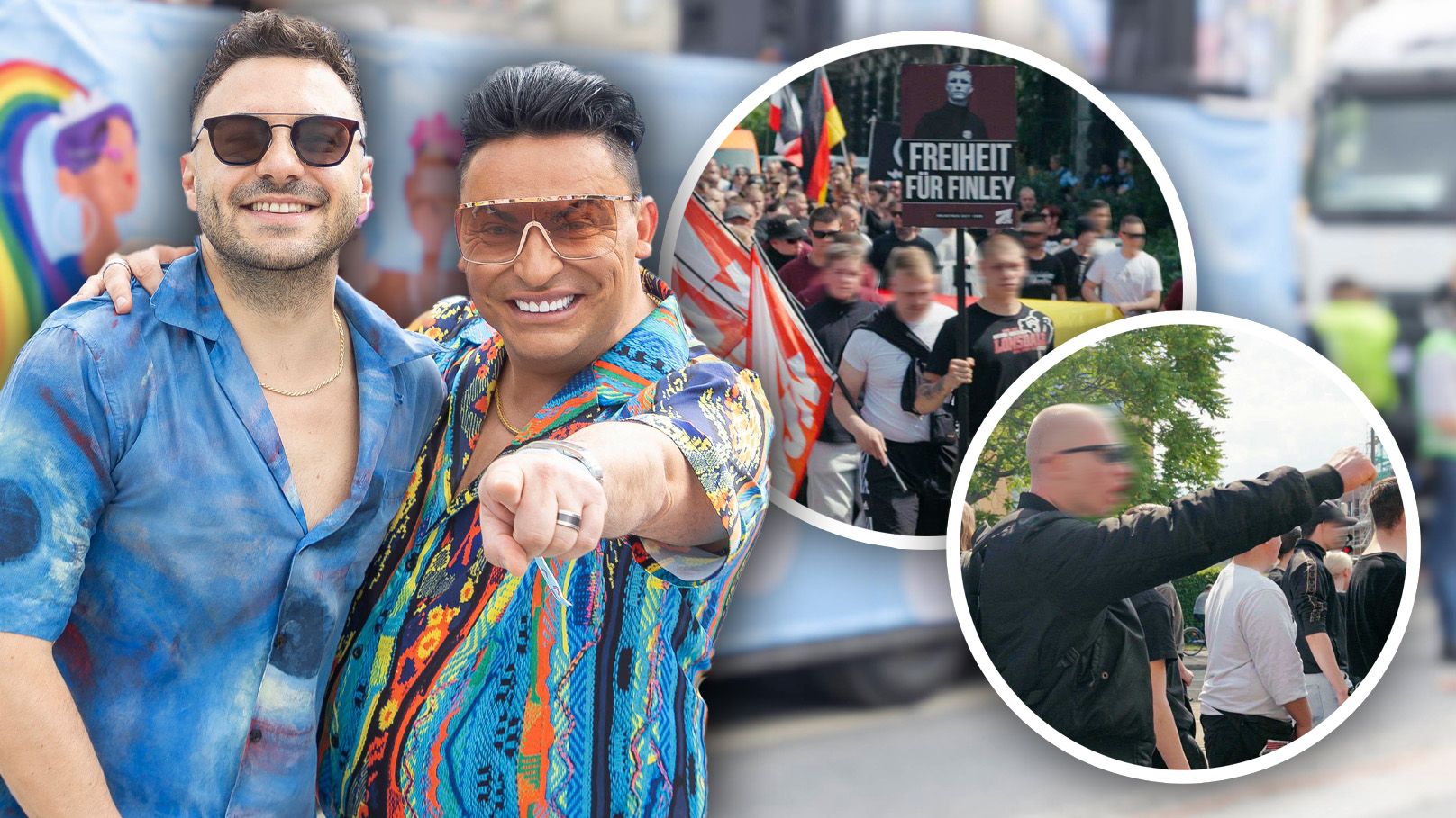 Die beiden TV-Stars Lars Steinhöfel und Matthias Mangiapane waren auch 2024 bereits beim CSD in Dresden dabei - heuer störten Gegendemos.