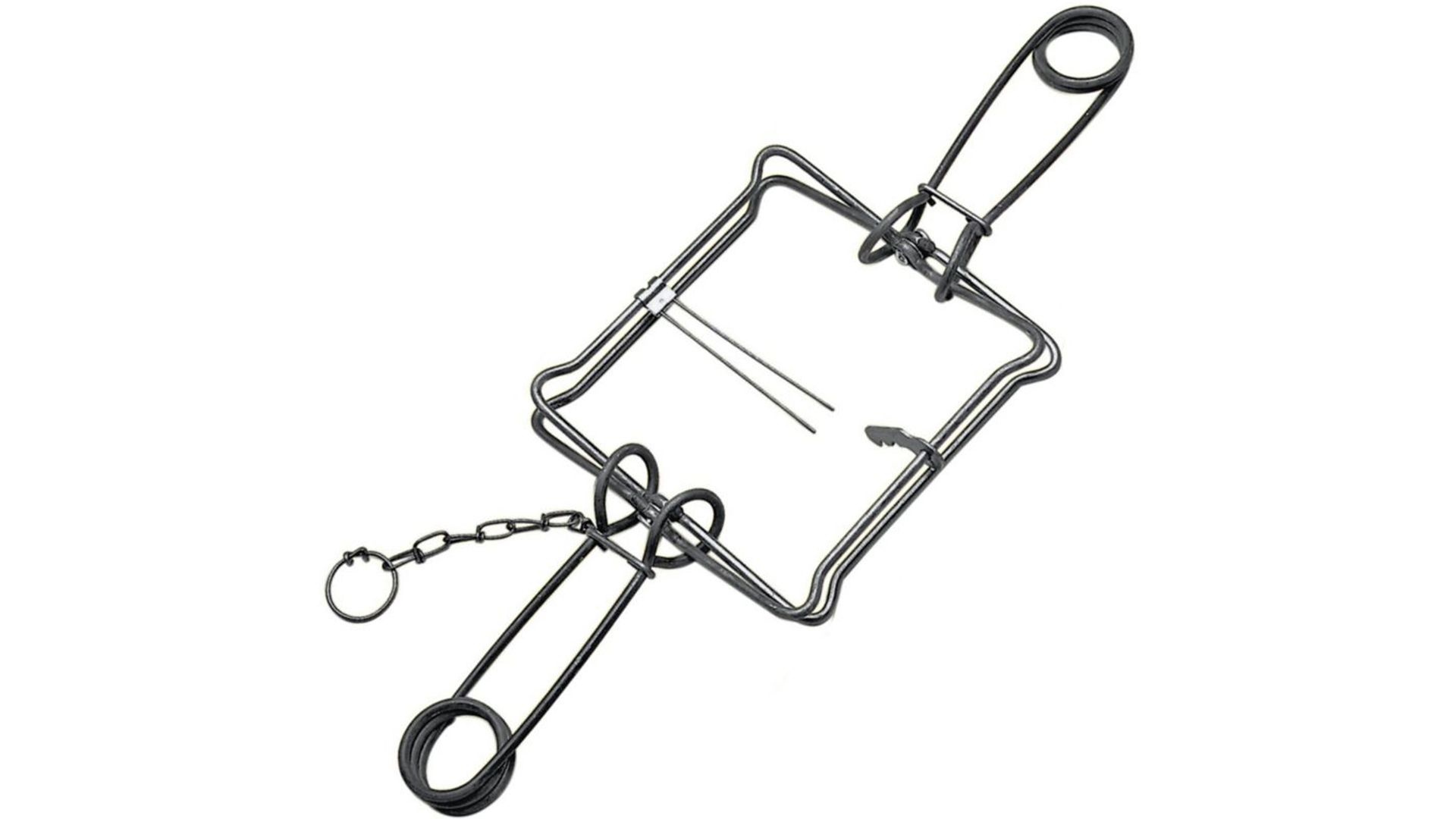 So sieht eine sogenannte "Conibear-Falle" aus und hat im Grunde eine ähnliche Funktion wie eine Mausefalle. 