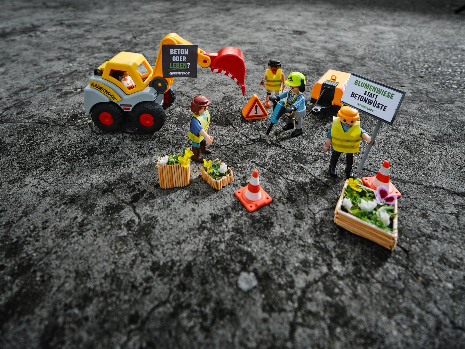 Blumenwiese statt Betonwüste: Greenpeace macht mit seiner Kampagne auf die Bodenversiegelung aufmerksam.