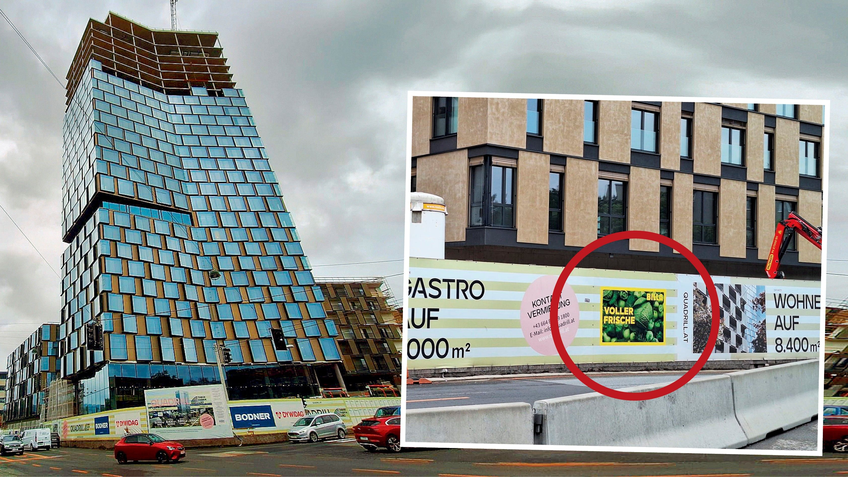 In den Quadrill-Tower soll auch ein großer neuer Billa-Supermarkt kommen.