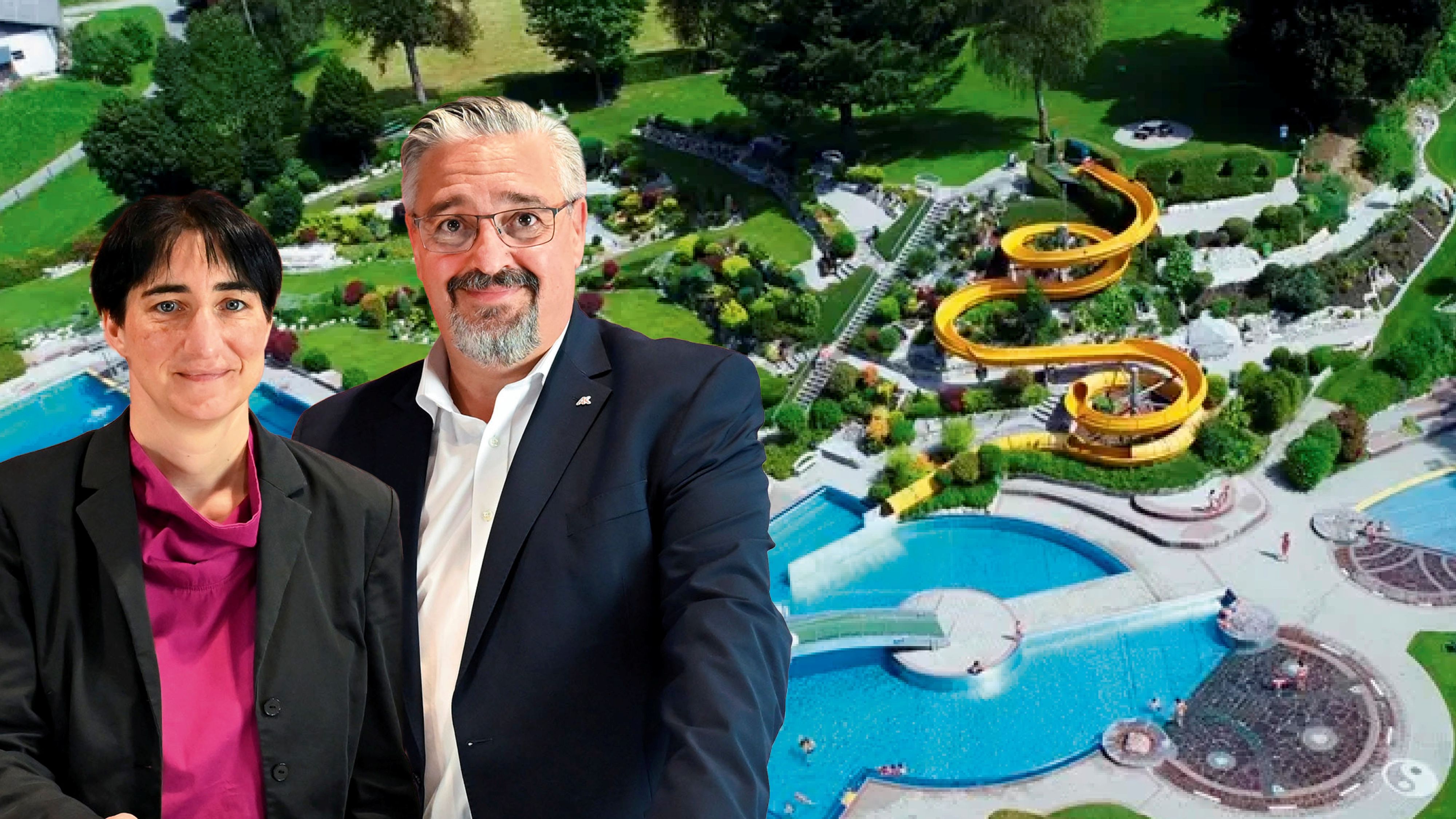 Mitterer und Stangl präsentierten eine neue Studie über Gemeindefinanzen. Im Bild: Freibad von Mattighofen (Bez. Braunau)