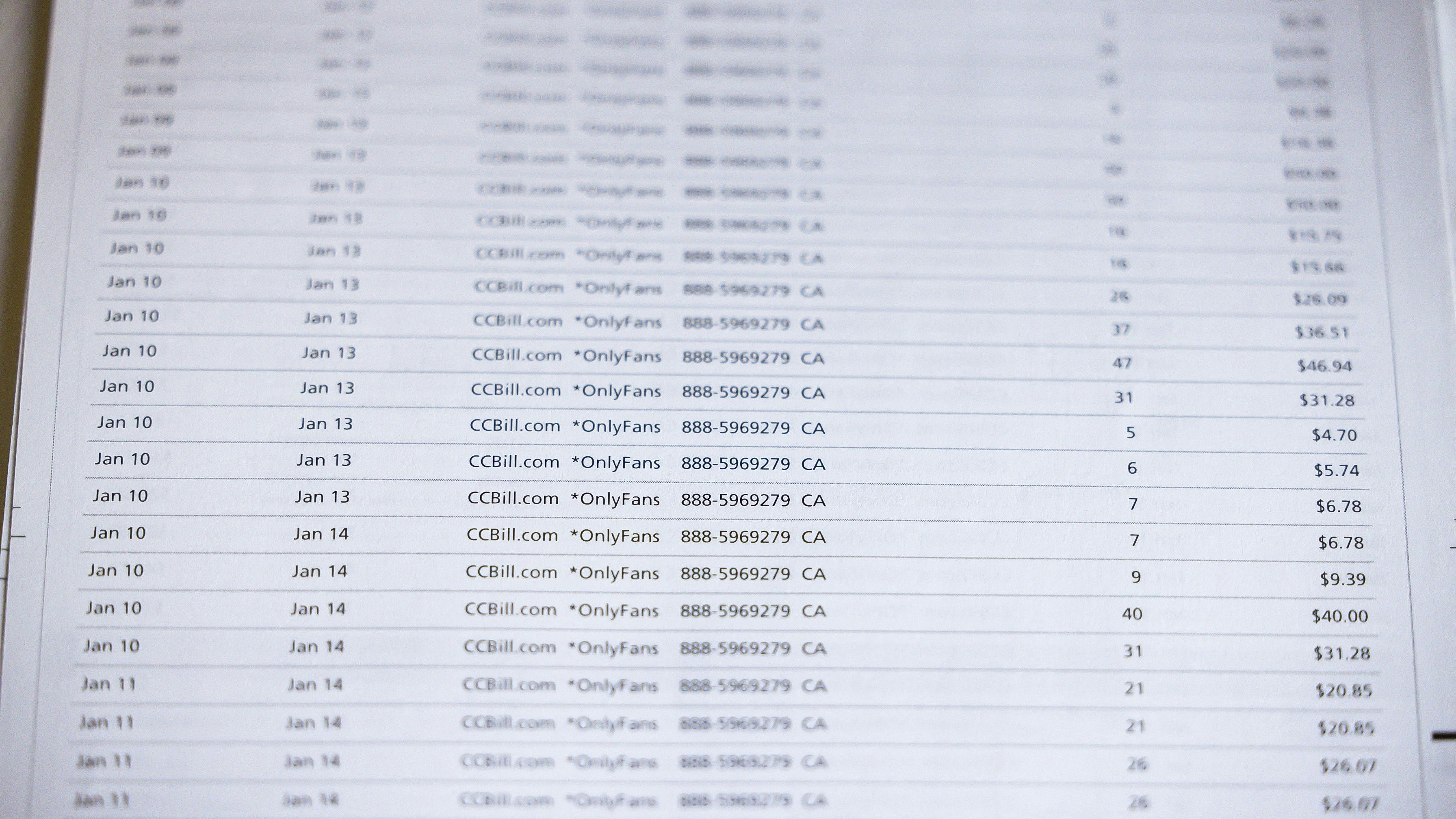 Kleines, großes Geschäft: Auszüge aus Kredikarten-Abrechnungen von OnlyFans in Denver, Colorado