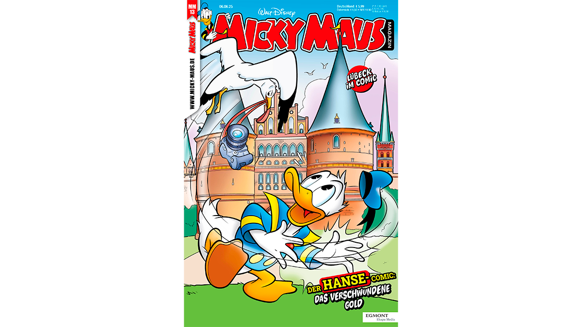 Die Micky Maus Nr. 13/25 mit dem Hanse-Comic ist ab dem 6. Juni 2025 zum Preis von EUR 5,99 im Handel erhältlich.