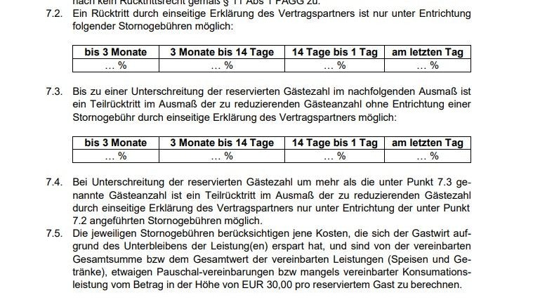 In den Allgemeinen Geschäftsbedingungen sind Stornogebühren schon jetzt genau geregelt.