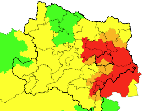 In der Ostregion werden heftige Gewitter erwartet. Es gilt Warnstufe Rot.