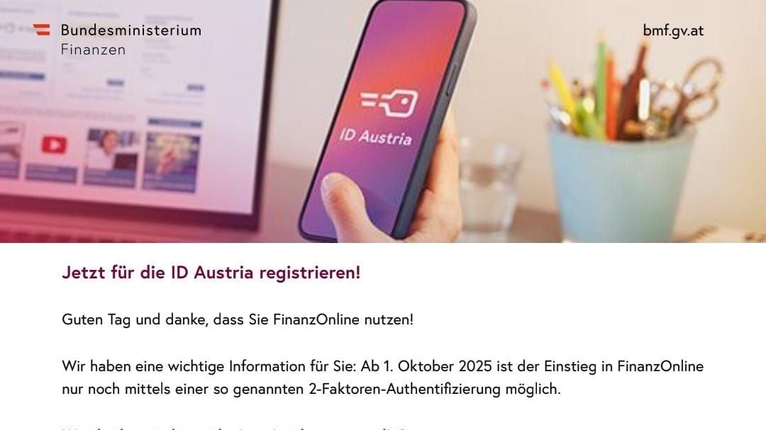 Dieser Brief erinnert Nutzer von FinanzOnline an die wichtige Umstellung