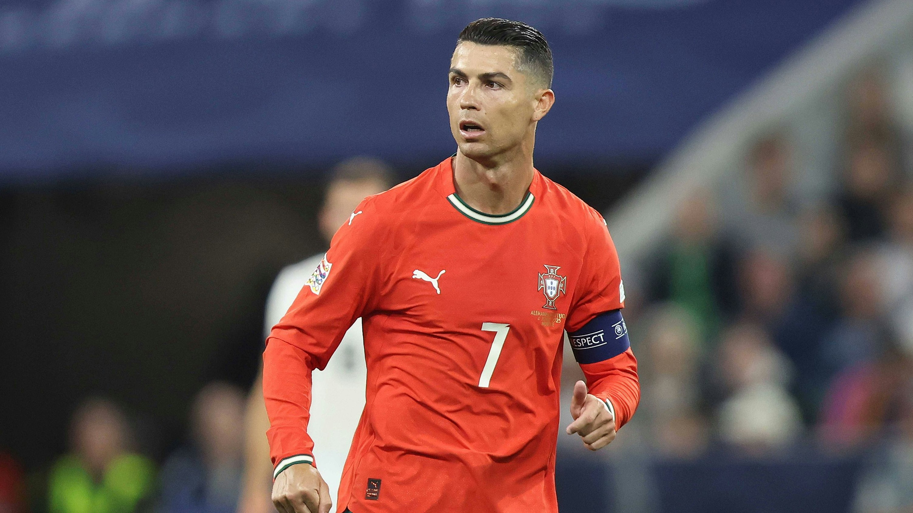 - Germany v Portugal, UEFA Nations League 2025, semi-final, Munich Football Arena, Allianz Arena, Munich, Germany - 4th June 2024. C Daniel Weir / Crystal Pix Cristiano Ronaldo of Portugal national team, Nationalteam - Germany v Portugal, UEFA Nations League 2025, semi-final, Munich Football Arena, Allianz Arena, Munich, Germany - 4th June 2024. C Daniel Weir / Crystal Pix Munich Allianz Arena Germany Copyright: xDanxWeirx CP_Germany_Portugal_175