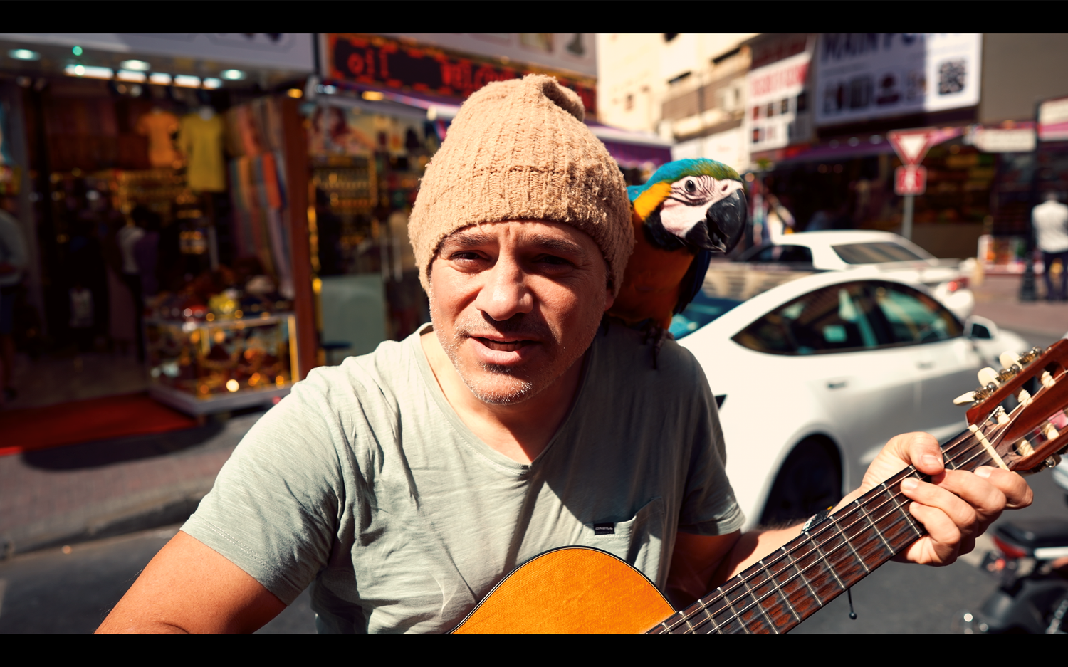 In Dubai flog Leo Aberer dieser Papagei zu