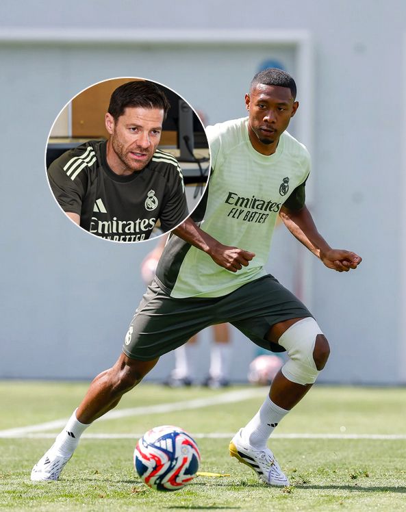 David Alaba (r.) trainiert wieder, Xabi Alonso leitete seine erste Einheit.