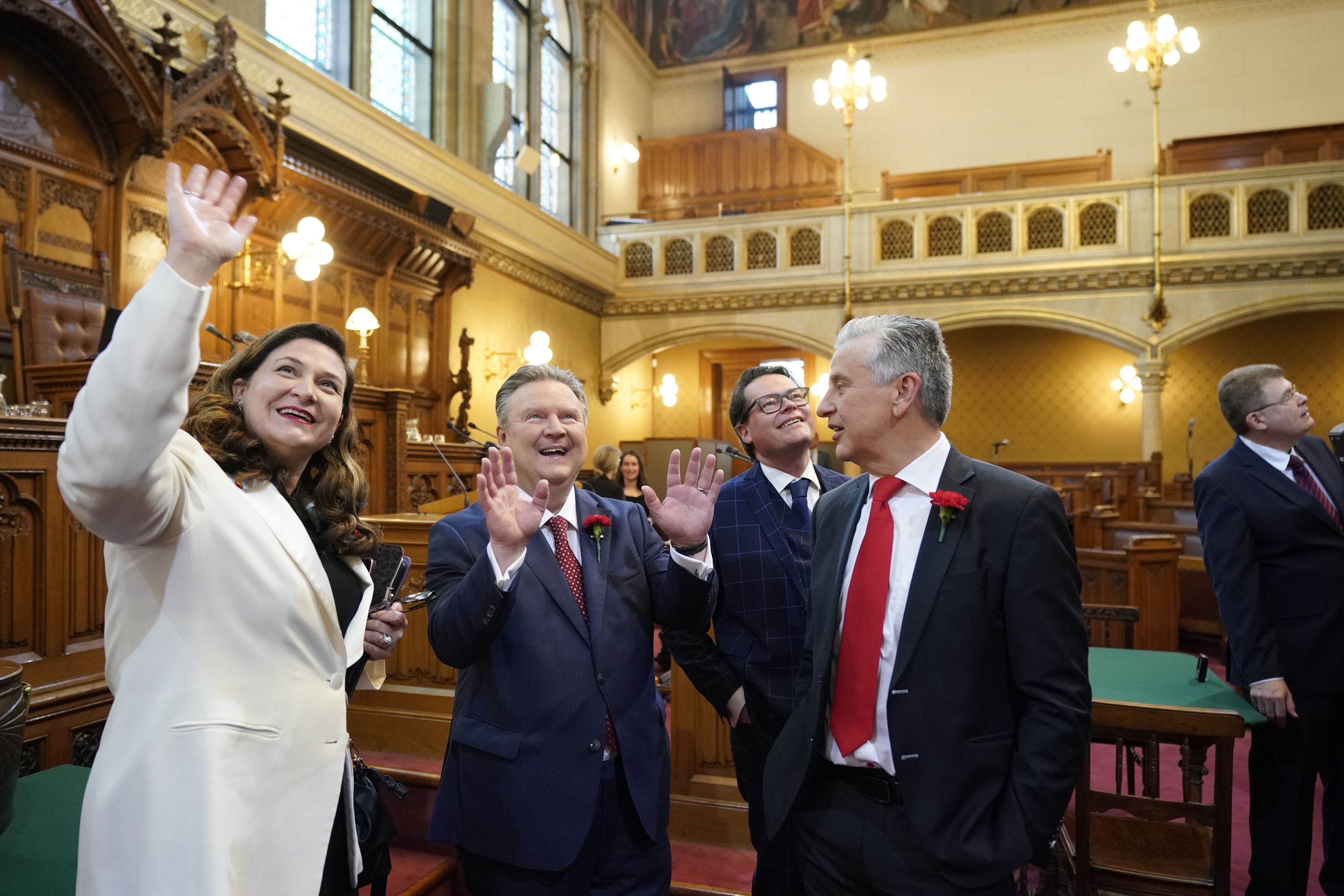 Finanzstadträtin Barbara Novak, Bürgermeister Michael Ludwig, Umweltstadtrat Jürgen Czernohorszky und ´Klubchef Josef Taucher (alle SPÖ) bei der konstituierenden Sitzung des Wiener Gemeinderats und Landtags am 10. Juni.