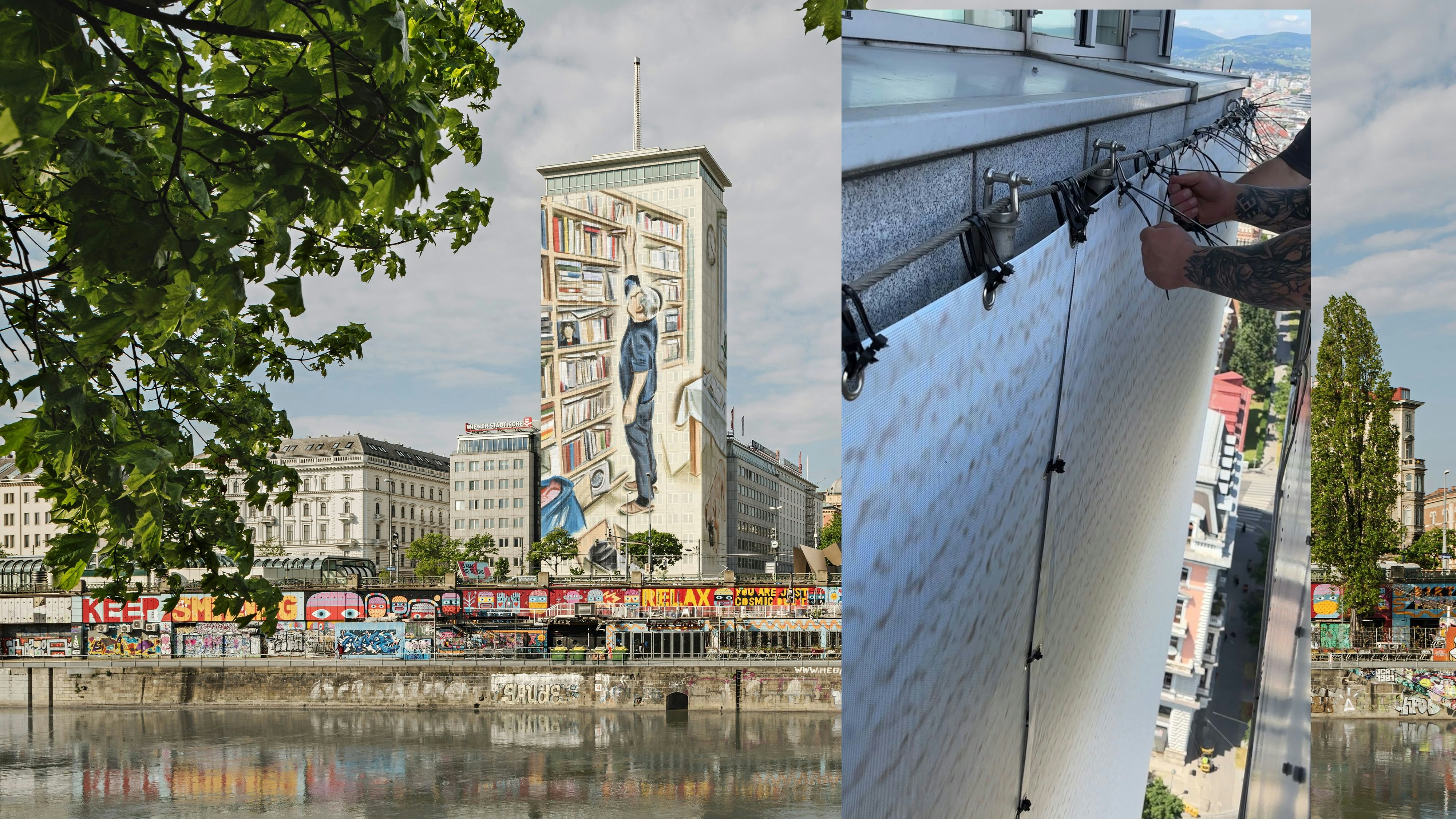 Heute.at - Spektakuläre Bilder! So wird Wiener Ringturm verhüllt