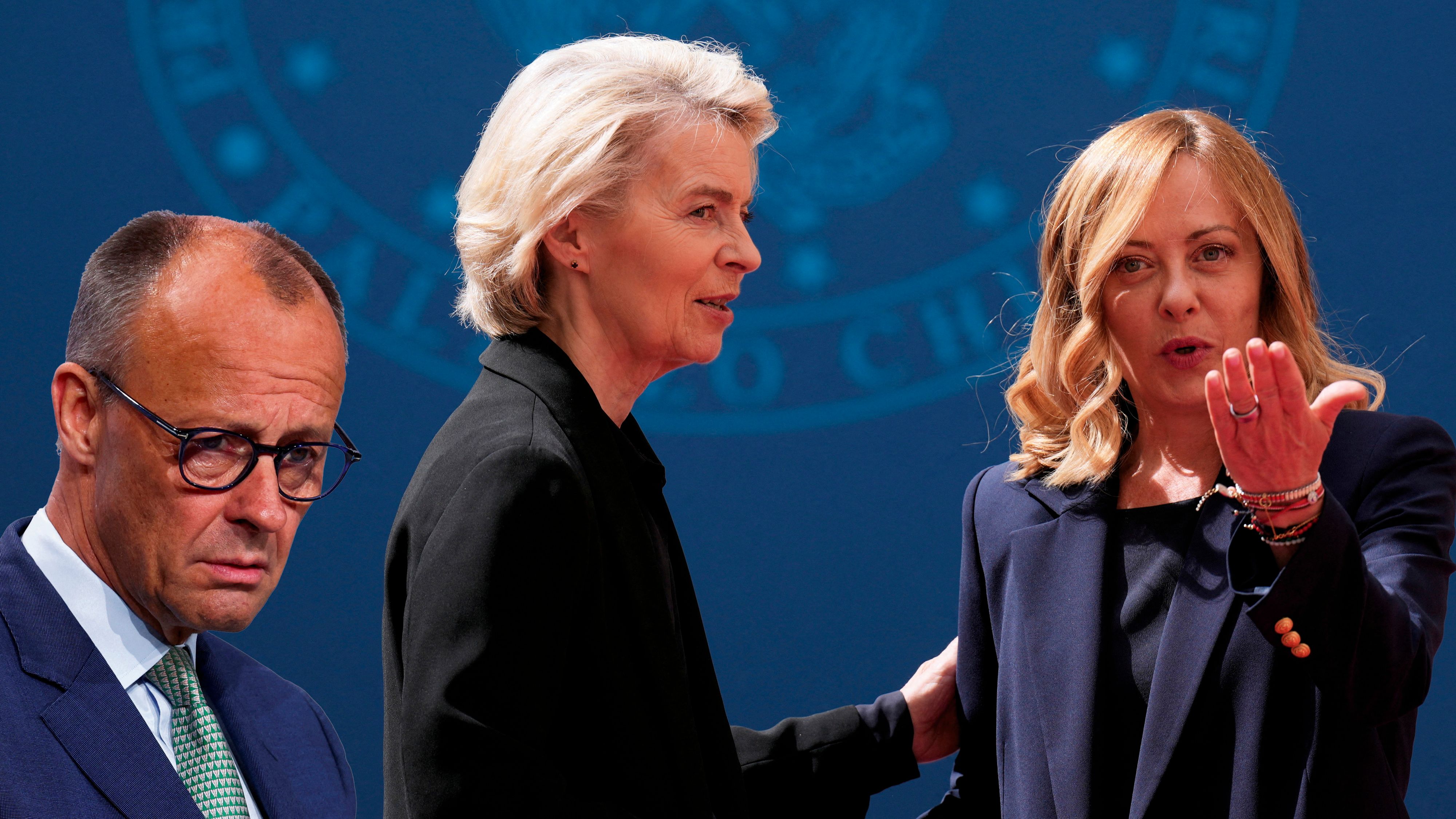 Zutiefst betroffen von Graz-Amok: EU-Chefin van der Leyen (Mitte), Italiens Ministerpräsidentin Meloni, der deutsche Kanzler Merz.