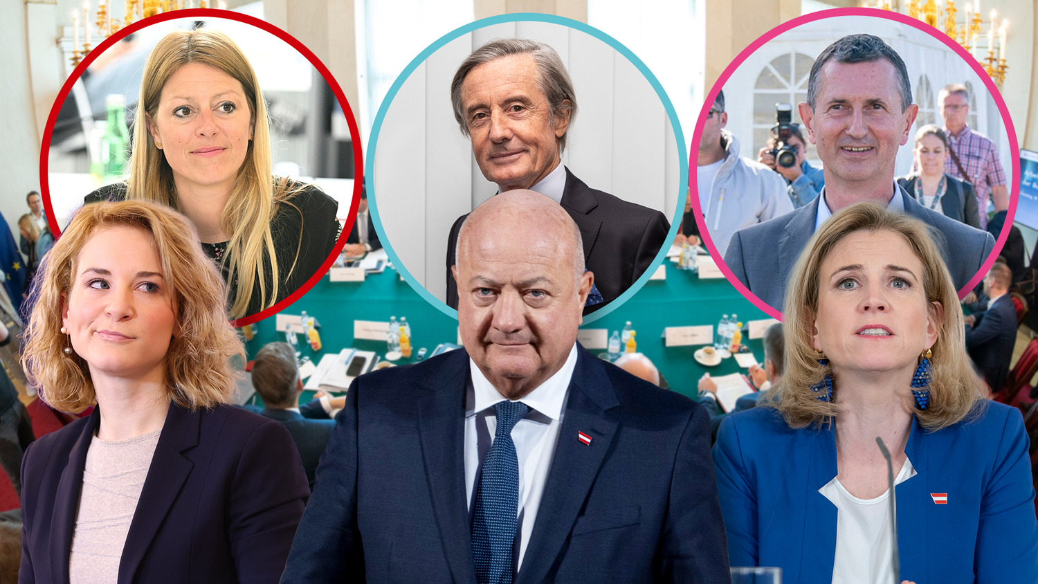 Bundeskanzler Christian Stocker, Außenministerin Beate Meinl-Reisinger (r.) und Frauenministerin Eva-Maria Holzleitner holten sich prominente Mitarbeiter in ihre Kabinette.