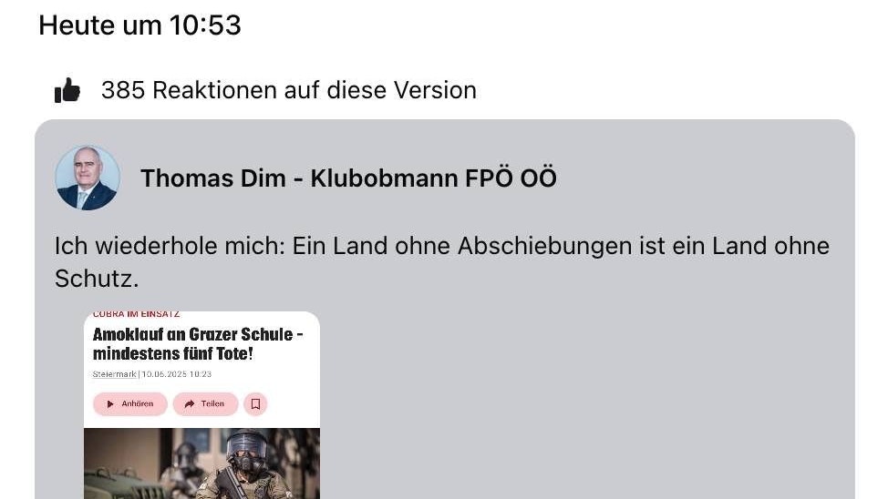 Dieses Posting sorgte für Kopfschütteln in Oberösterreich.