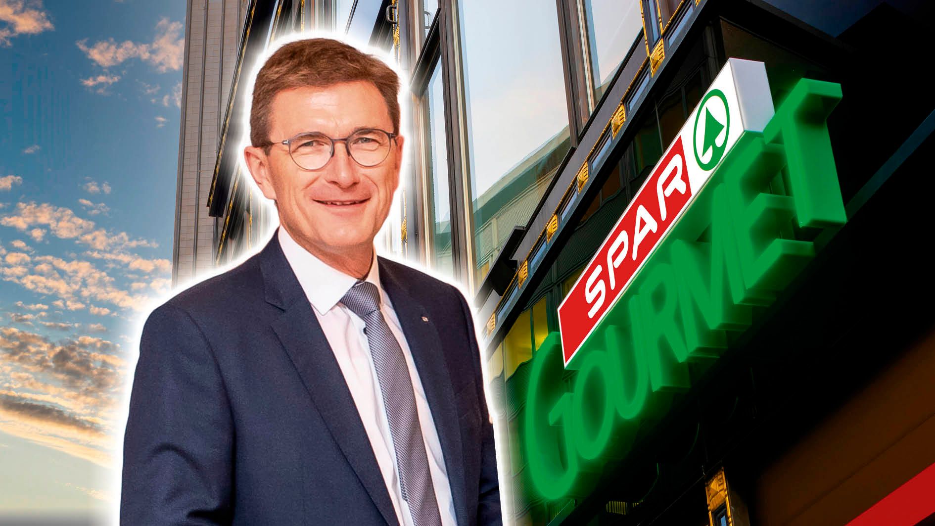 2000 eröffneten die ersten Gourmet-Märkte: Spar-Geschäftsführer Alois Huber und das neue Logo