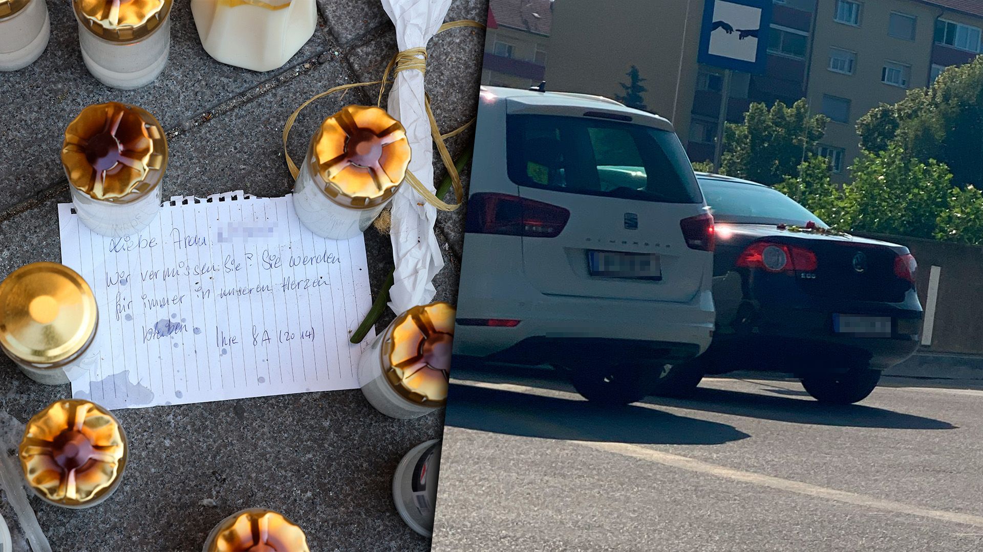 Vor dem Stephansdom wurde ein Abschiedsbrief hinterlassen. Auf dem Auto der Lehrerin hingegen legen Trauernde Rosen nieder.