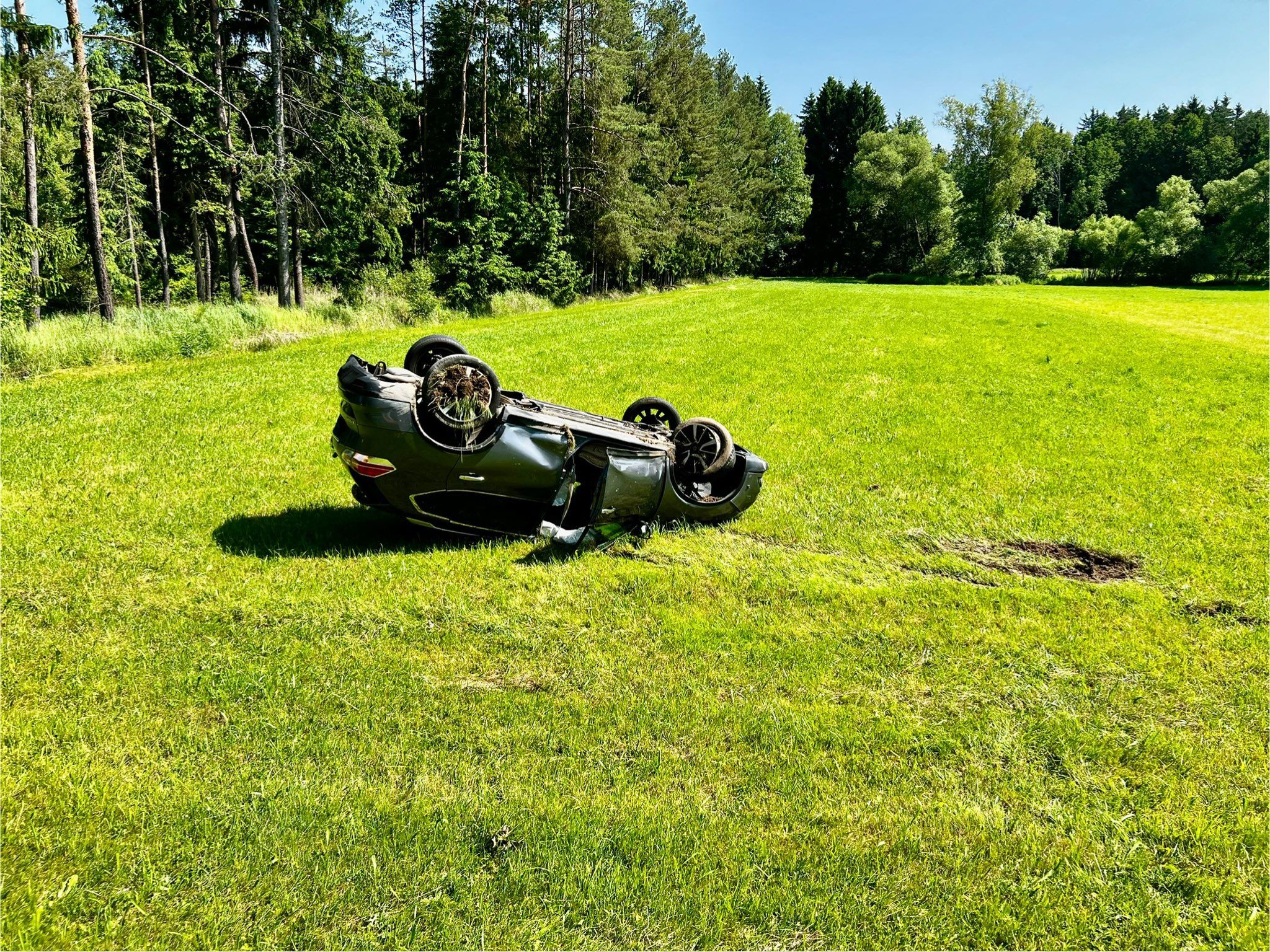 Das Auto des 24-Jährigen kam nach dem Ausweichmanöver auf einer Wiese zum Liegen (Symbolbild).
