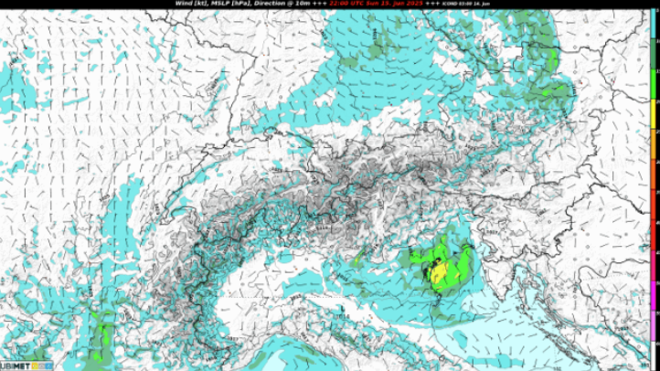 Wind 10m des Modells ICON-D2 in der Nacht von Sonntag auf Montag