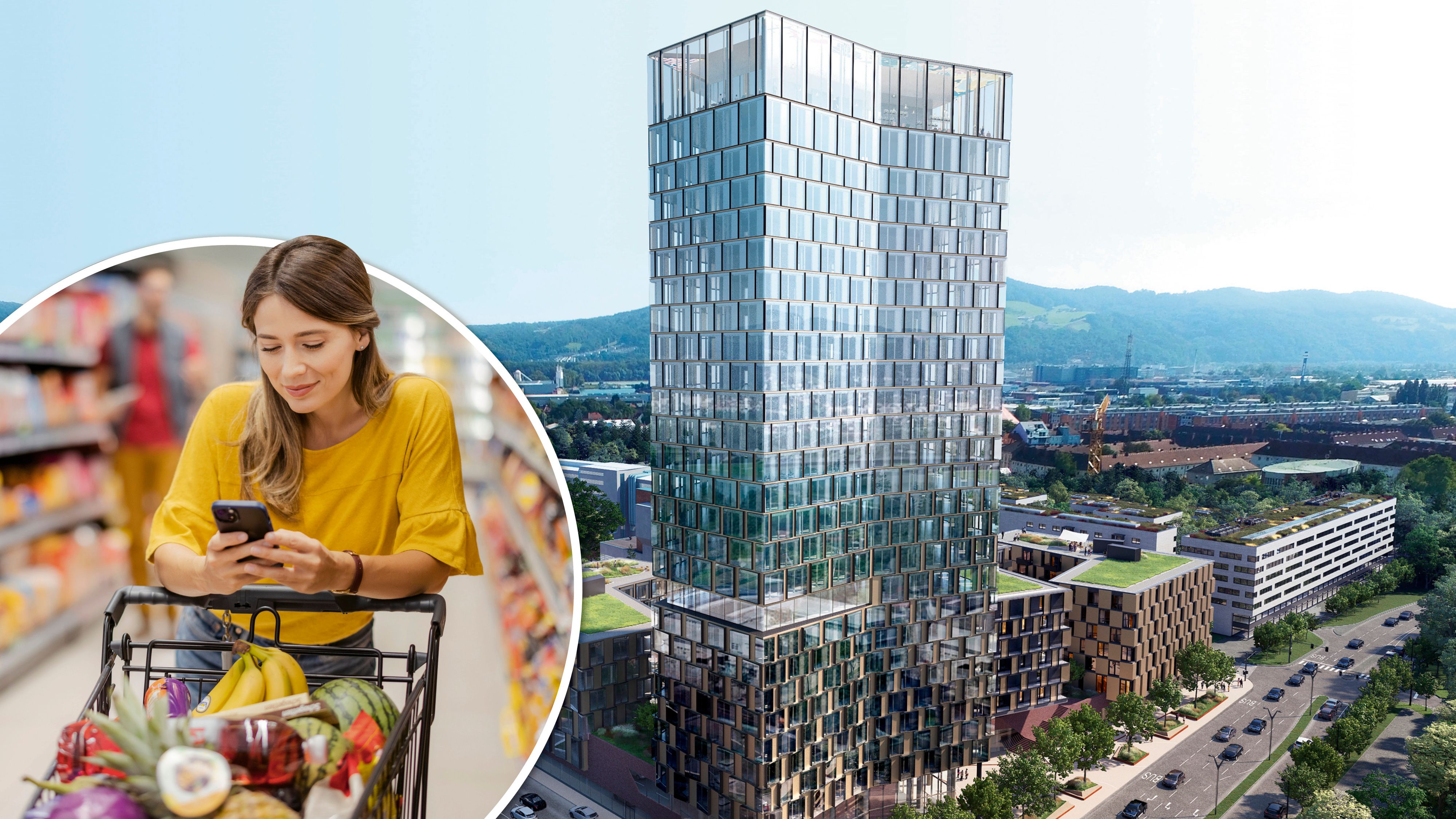 Der Quadrill Tower am Gelände der Linzer Tabakfabrik wird auch einen Supermarkt beherbergen. (Symbolbild)